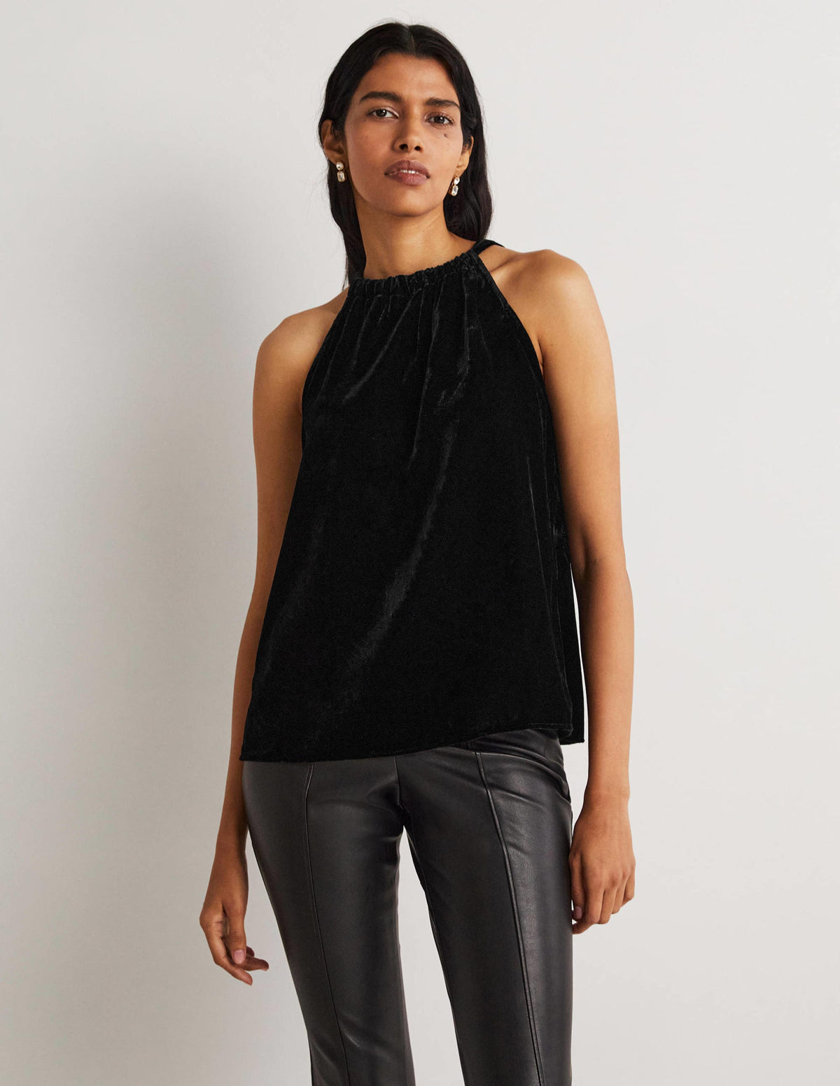 Velvet Halterneck Top-Black - Image 1