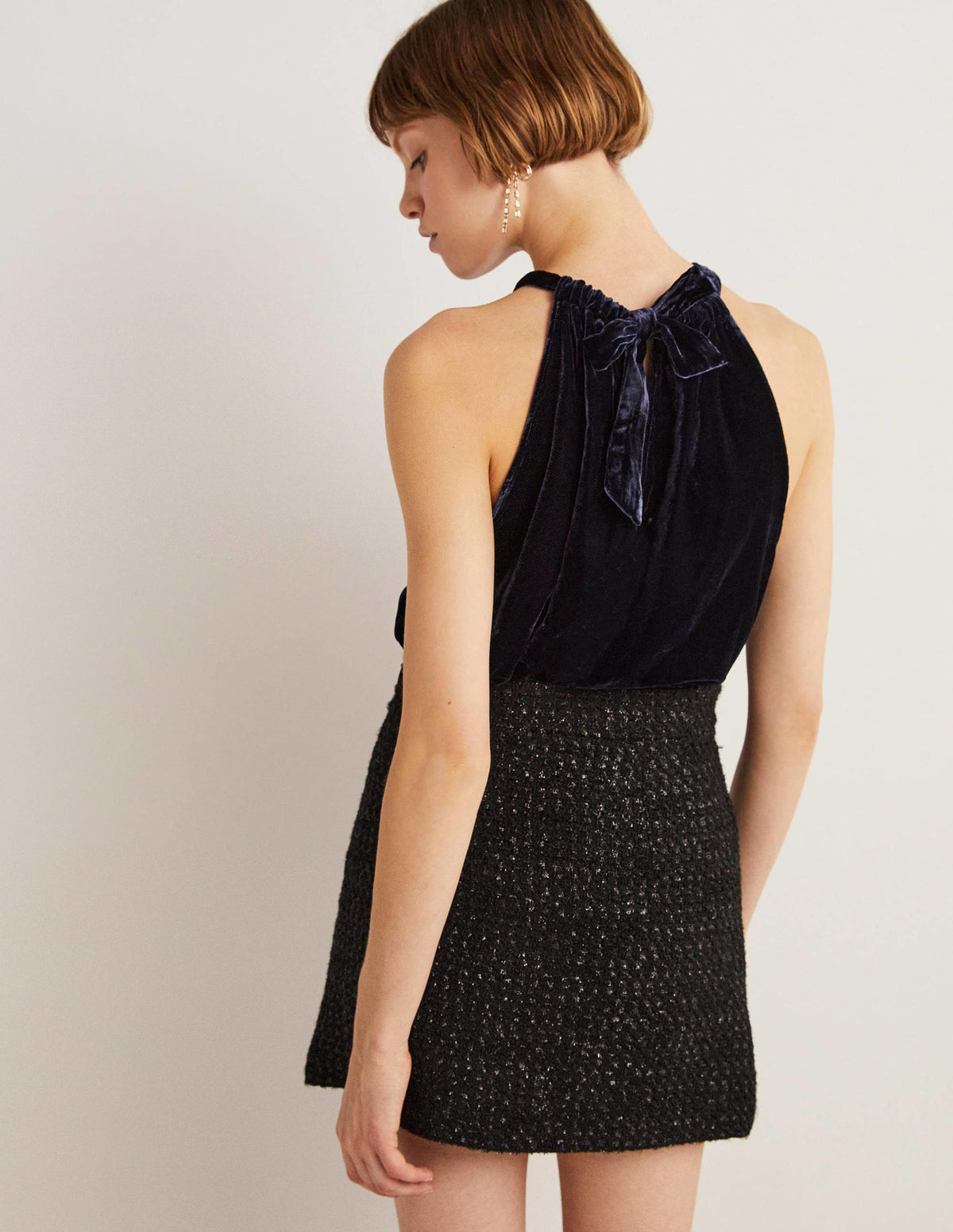 Velvet Halterneck Top-Navy-3