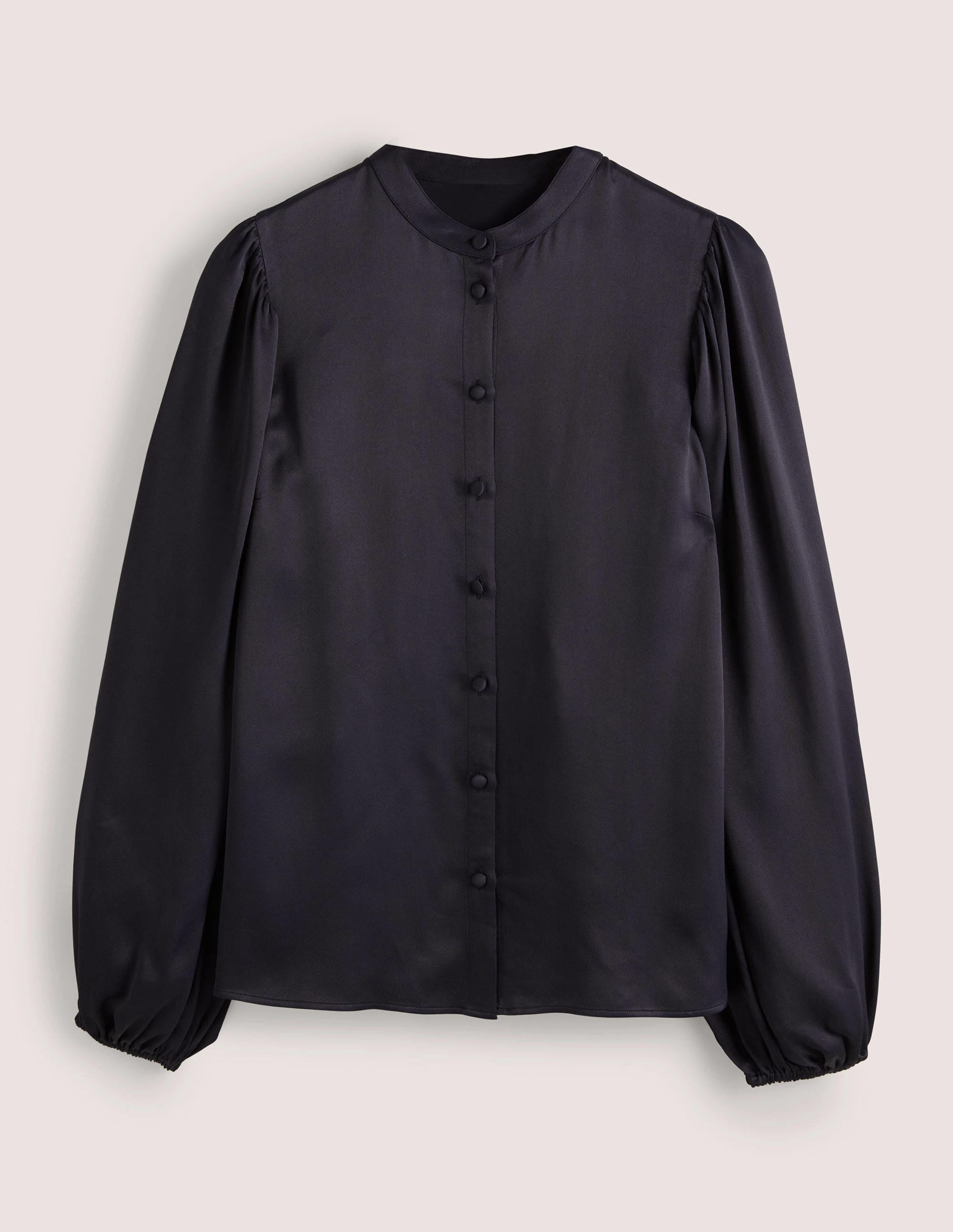 Blouson Sleeve Satin Shirt-Navy - Image 6