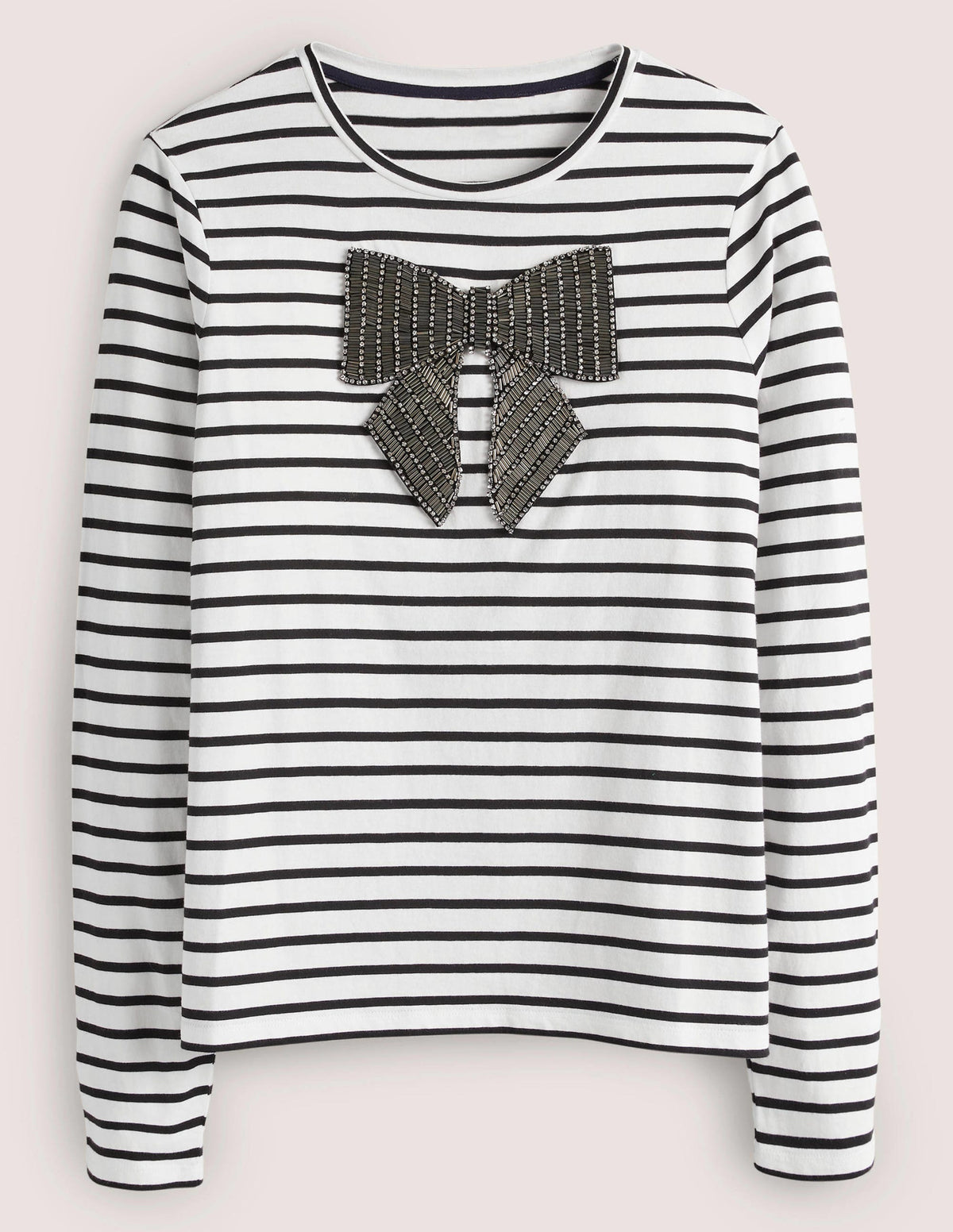Detail Breton Top-Ivory/ Black, Embellished bow - Image 5