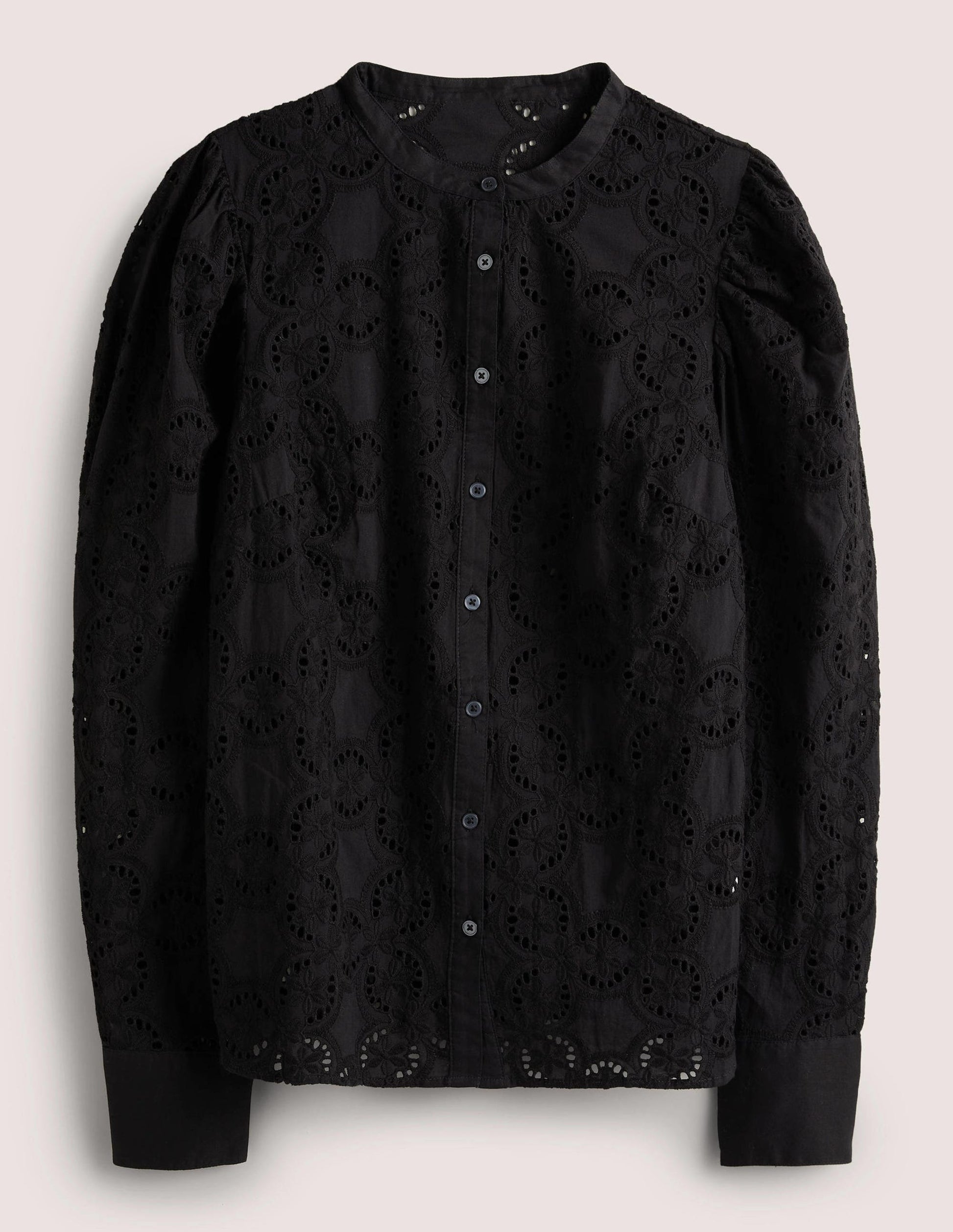 Mutton Sleeve Broderie Blouse-Black-6