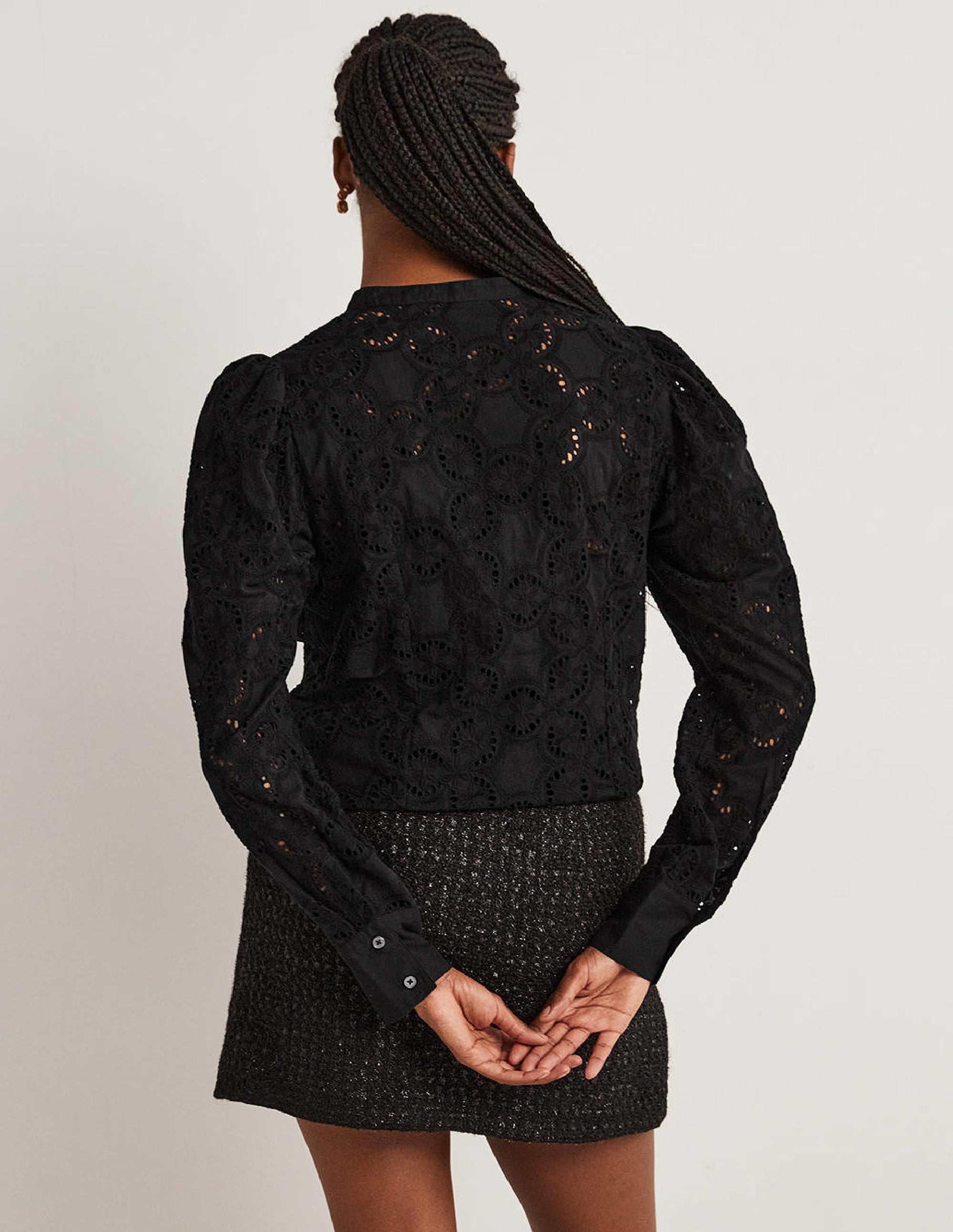 Mutton Sleeve Broderie Blouse-Black - Image 3