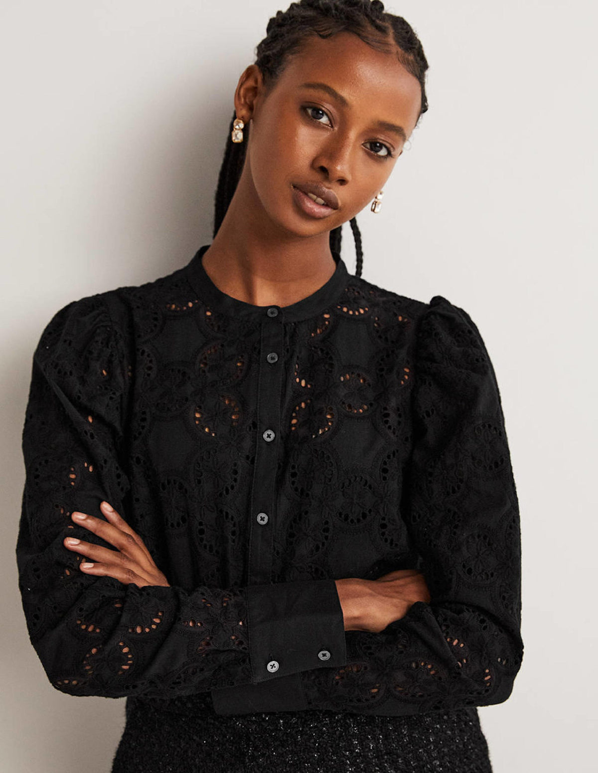 Mutton Sleeve Broderie Blouse-Black - Image 4