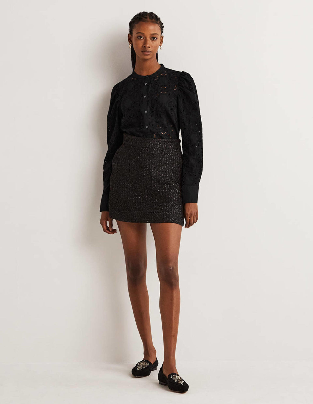 Mutton Sleeve Broderie Blouse-Black-5