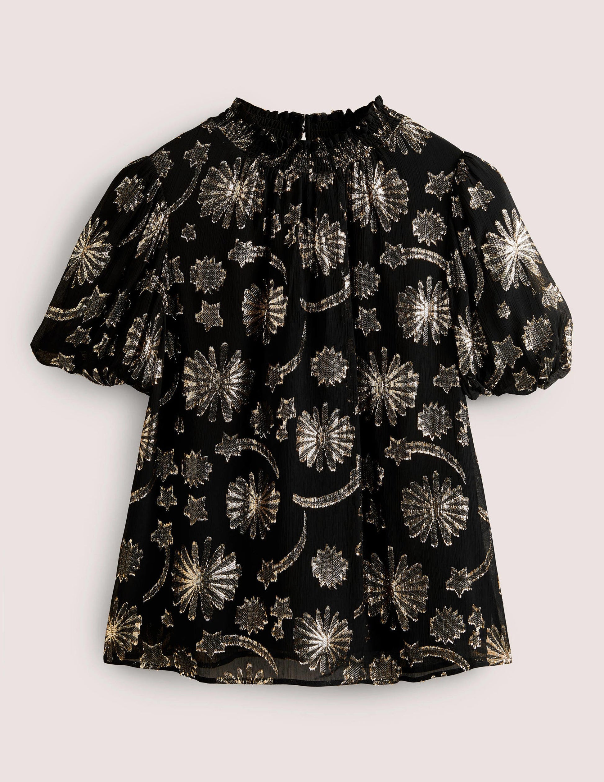 Smocked Neck Party Top-Clip Jacquard-6