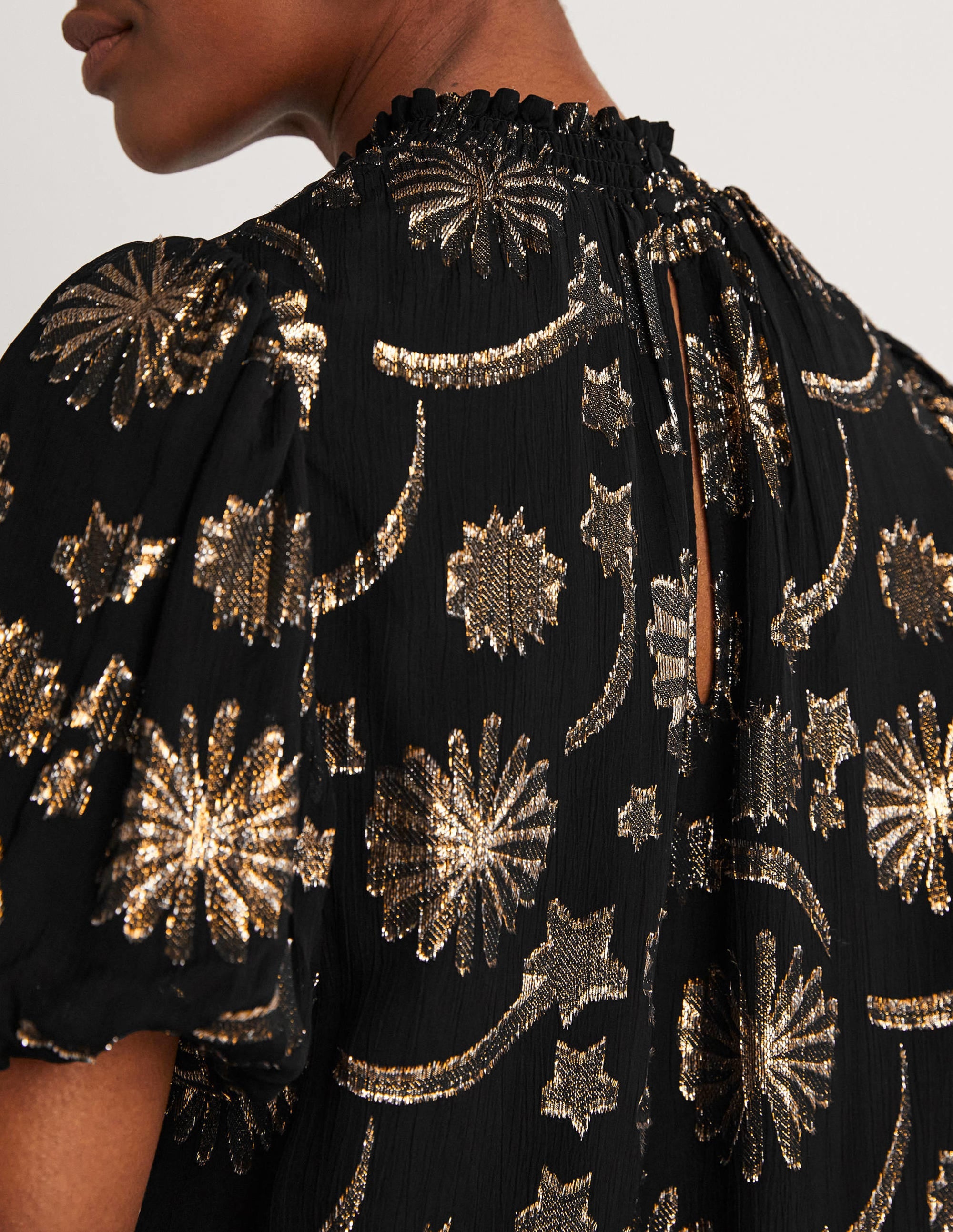 Smocked Neck Party Top-Clip Jacquard - Image 3