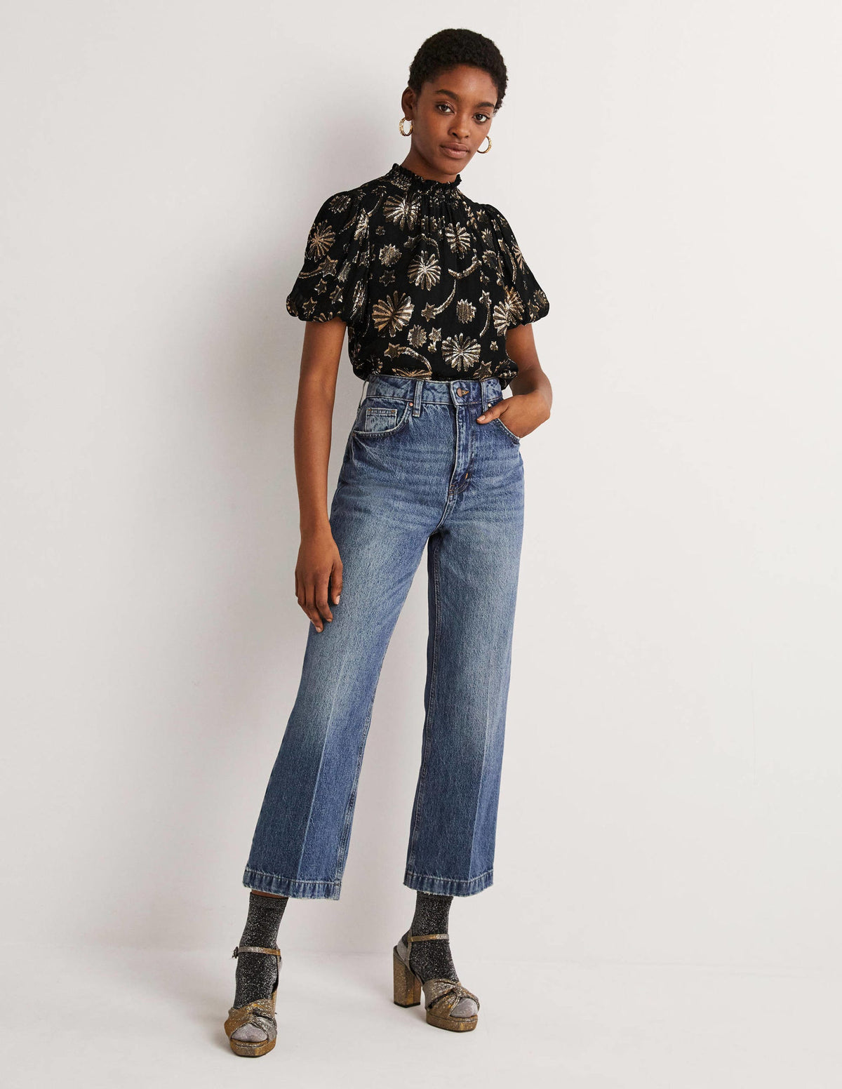 Smocked Neck Party Top-Clip Jacquard - Image 5