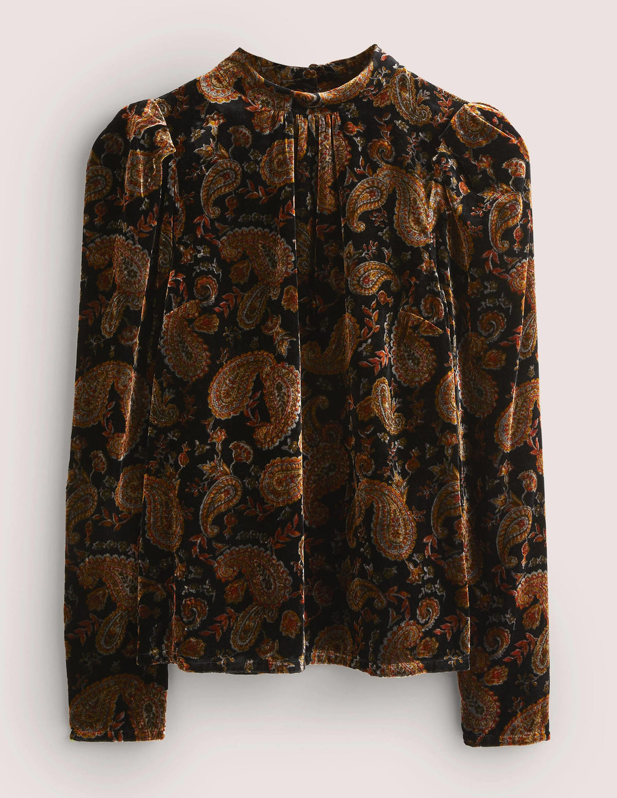 Black Paisley Mutton Sleeve Velvet Top-Black, Paisley Passion-5