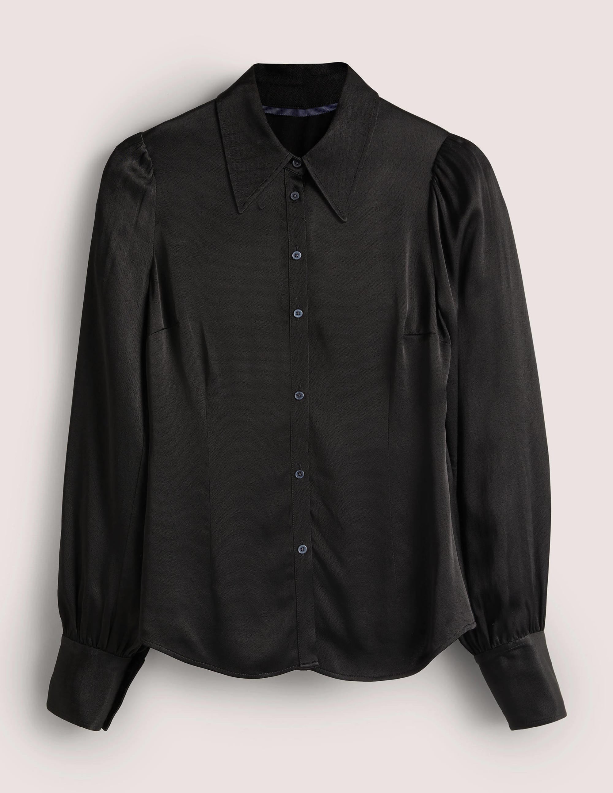 Dart Detail Satin Fitted Shirt-Black - Image 6