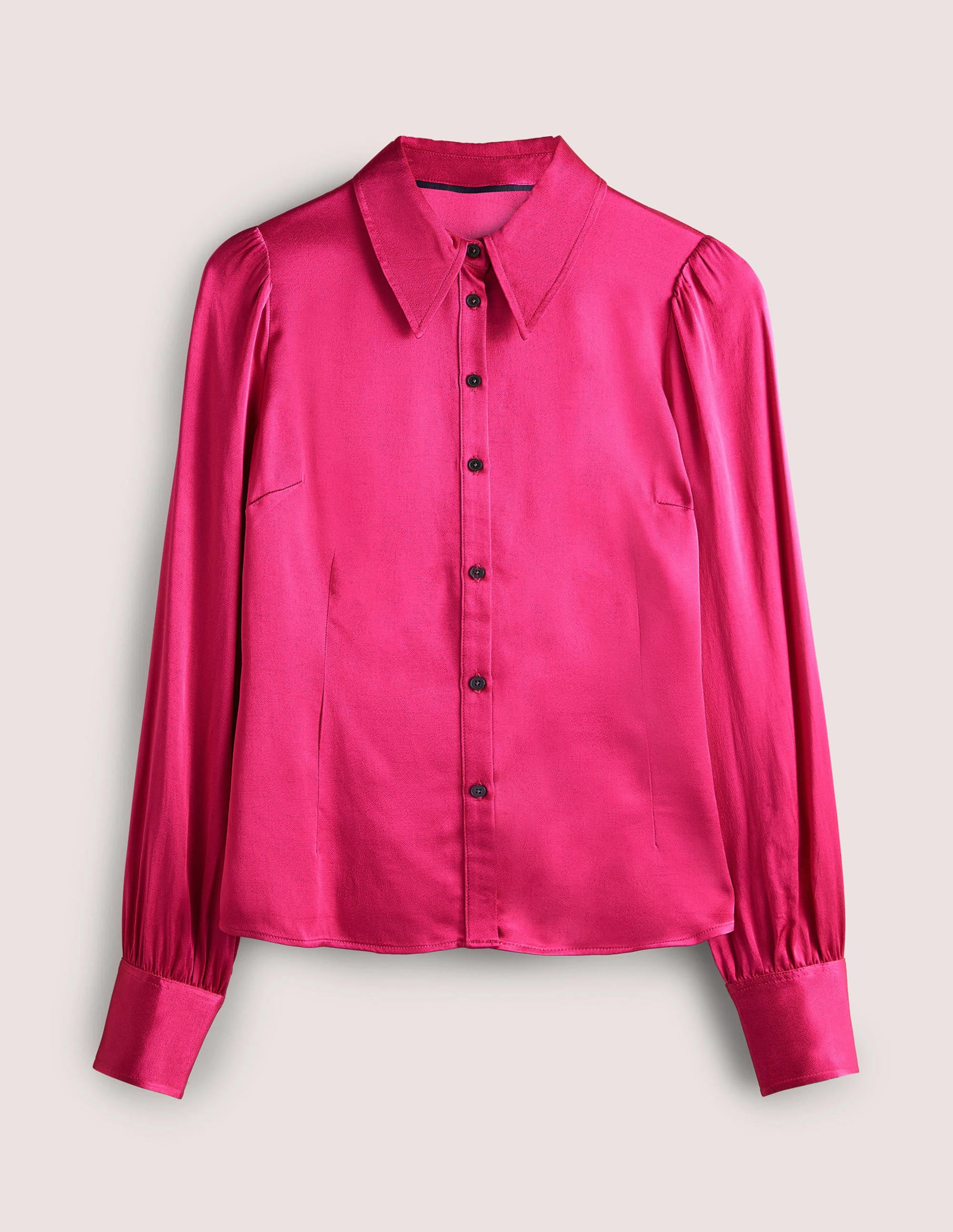 Dart Detail Satin Fitted Shirt-Wild Watermelon Pink - Image 7