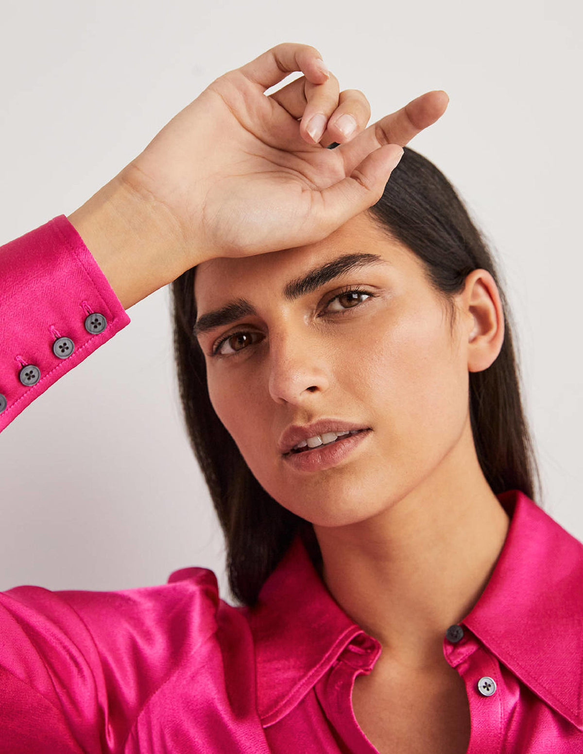 Dart Detail Satin Fitted Shirt-Wild Watermelon Pink - Image 4