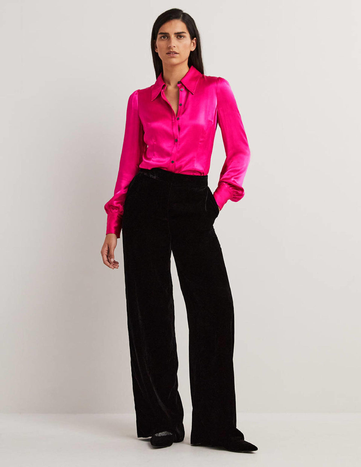 Dart Detail Satin Fitted Shirt-Wild Watermelon Pink - Image 5