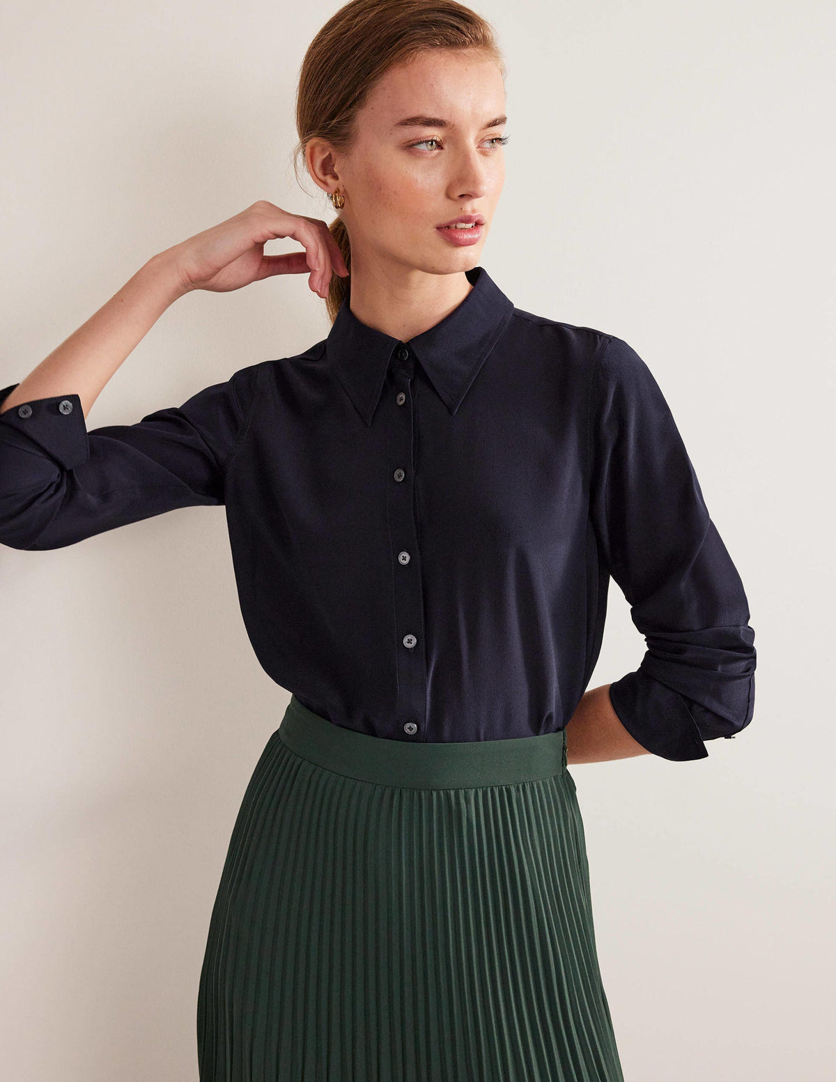 Silk Shirt-Navy - Image 1