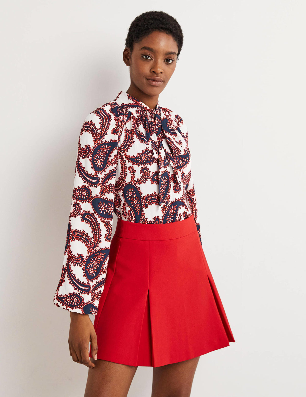 Tie Neck Blouse-Ivory, Paisley Cluster - Image 4