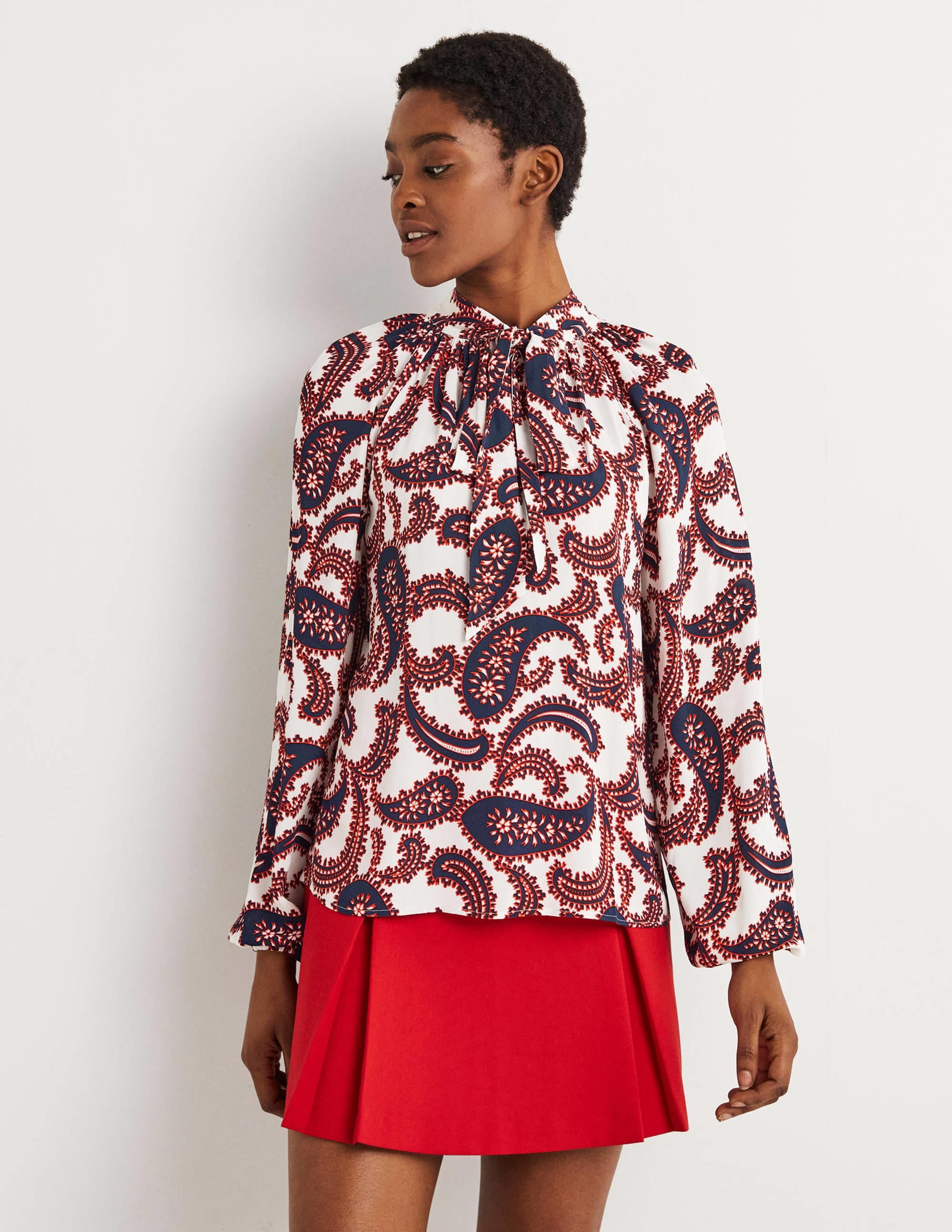 Tie Neck Blouse-Ivory, Paisley Cluster - Image 5