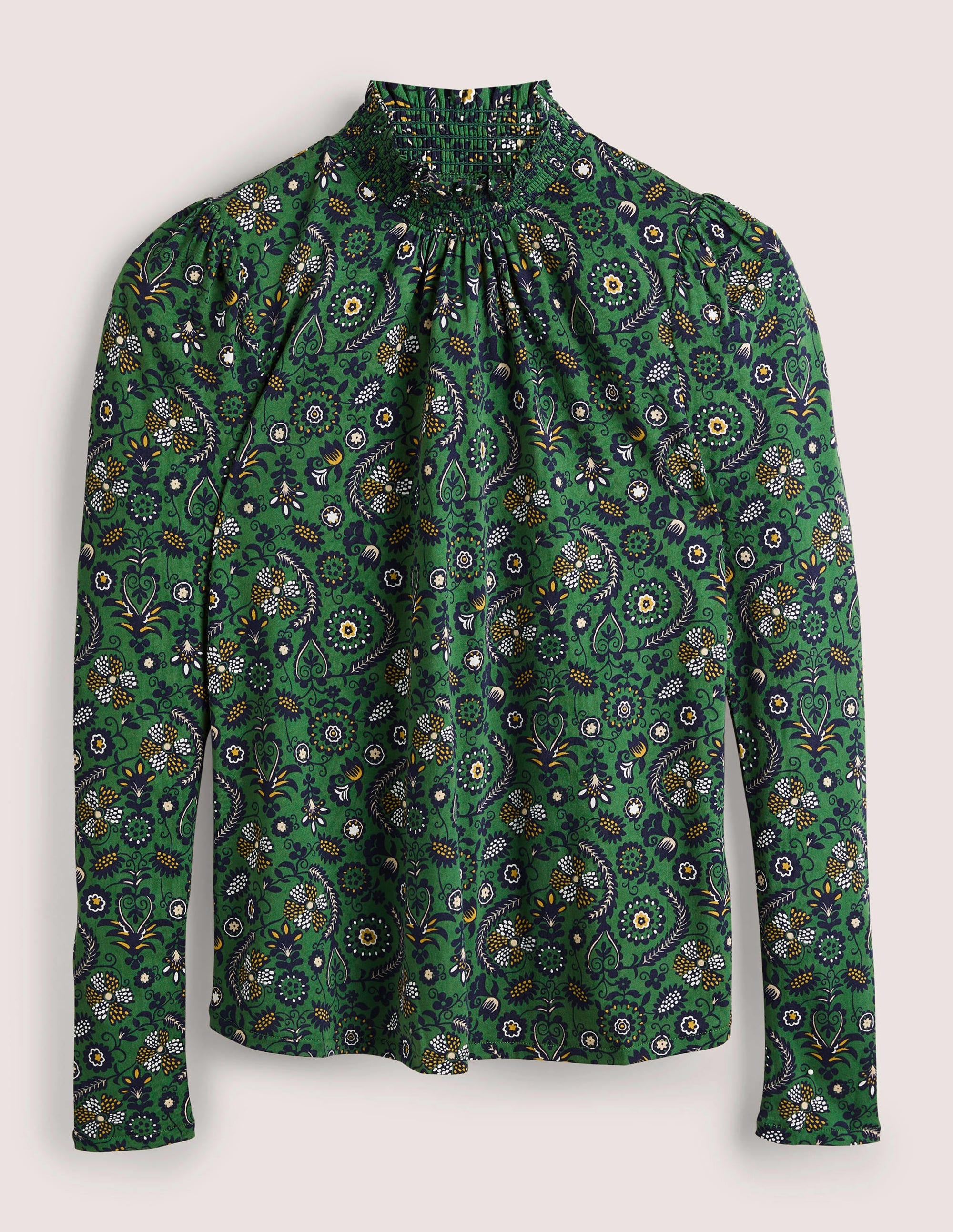 Smocked Neck Printed Top-Broad Bean, Tropic Charm - Image 5