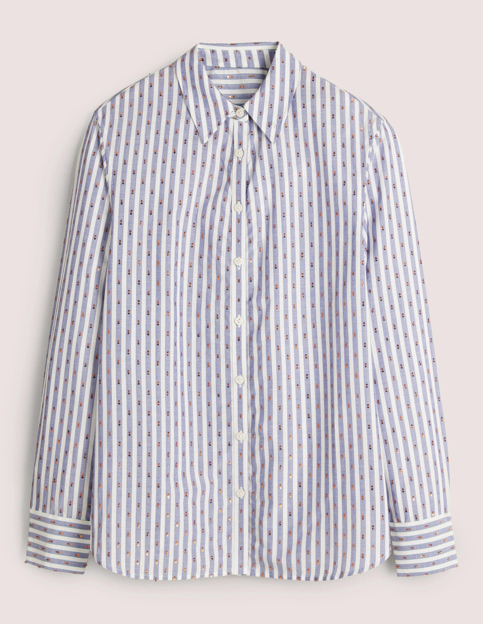 Embroidered Relaxed Shirt-Metallic Clip Stripe-6