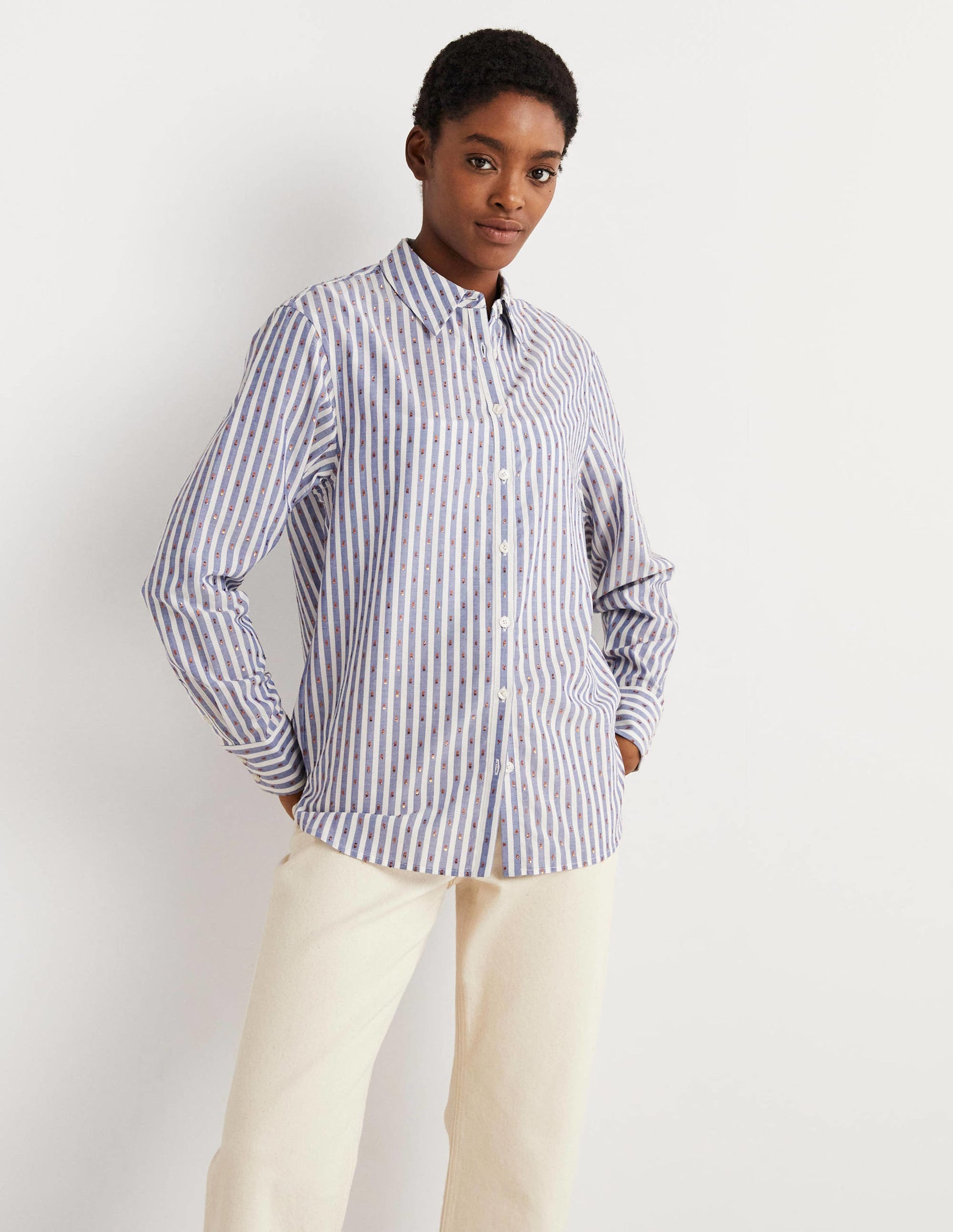 Embroidered Relaxed Shirt-Metallic Clip Stripe-1