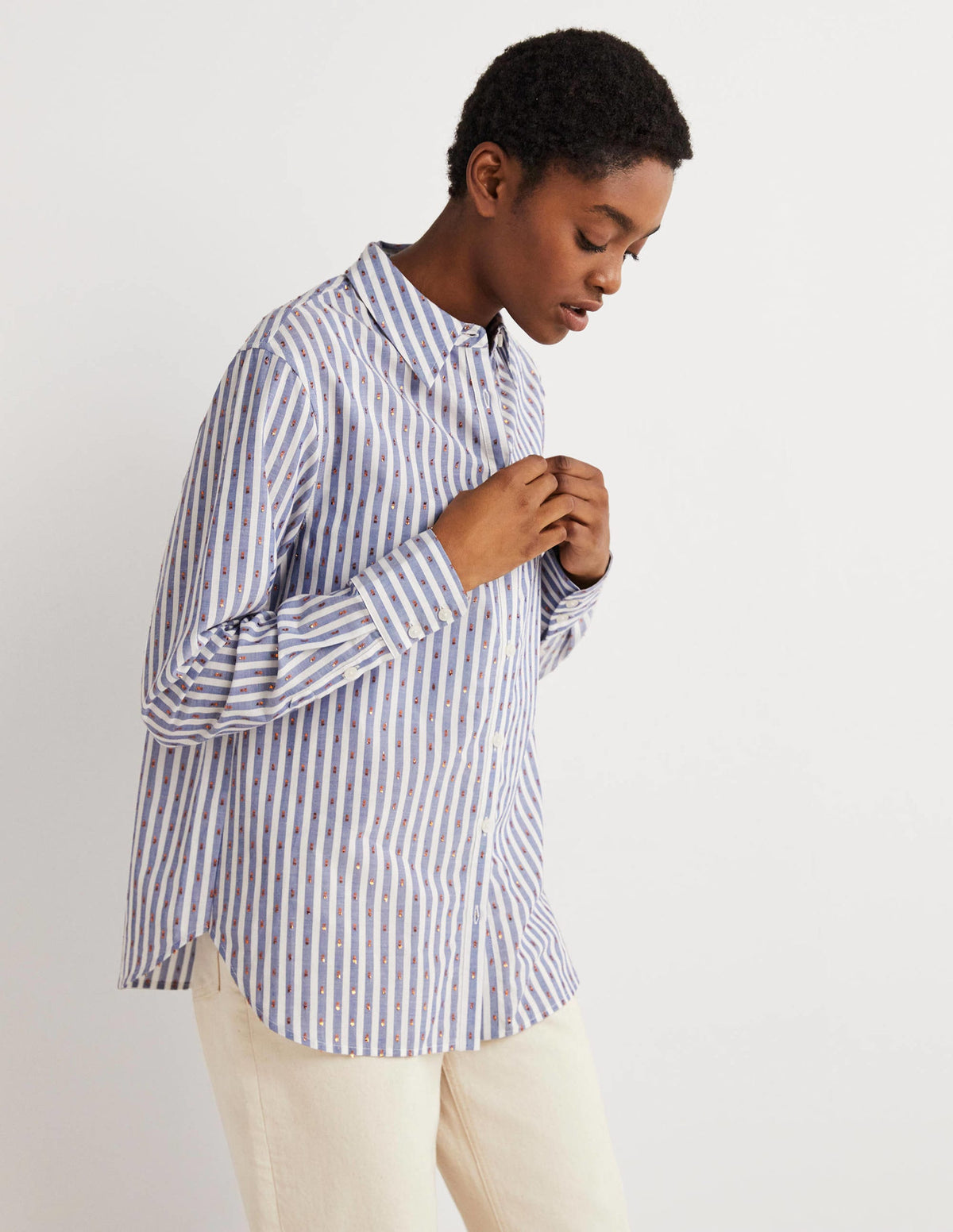 Embroidered Relaxed Shirt-Metallic Clip Stripe-2