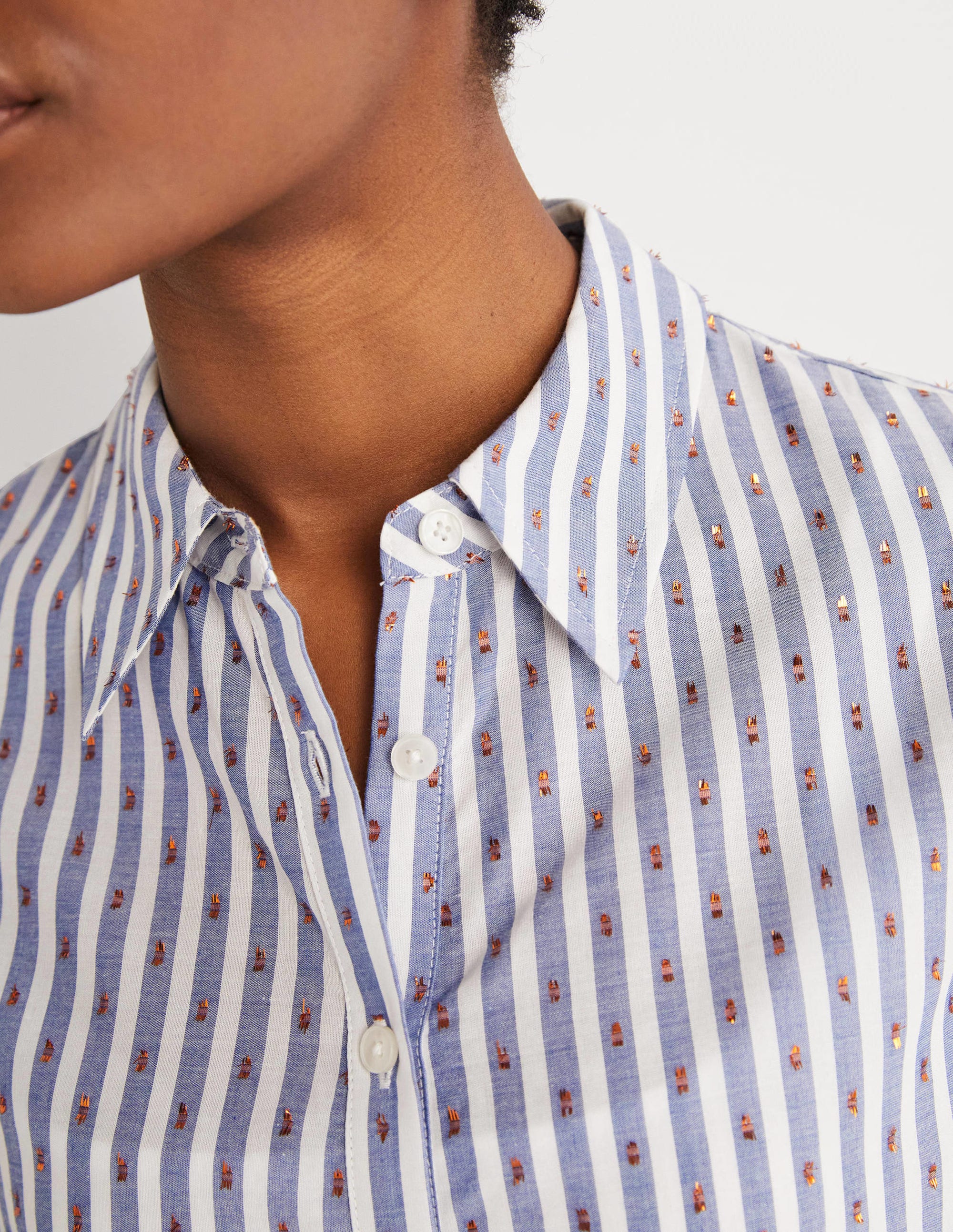 Embroidered Relaxed Shirt-Metallic Clip Stripe - Image 3