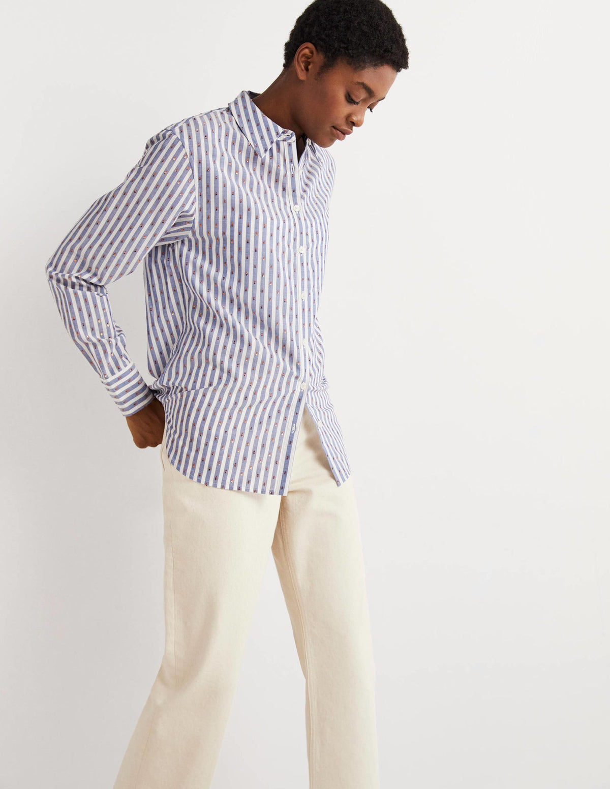 Embroidered Relaxed Shirt-Metallic Clip Stripe-5