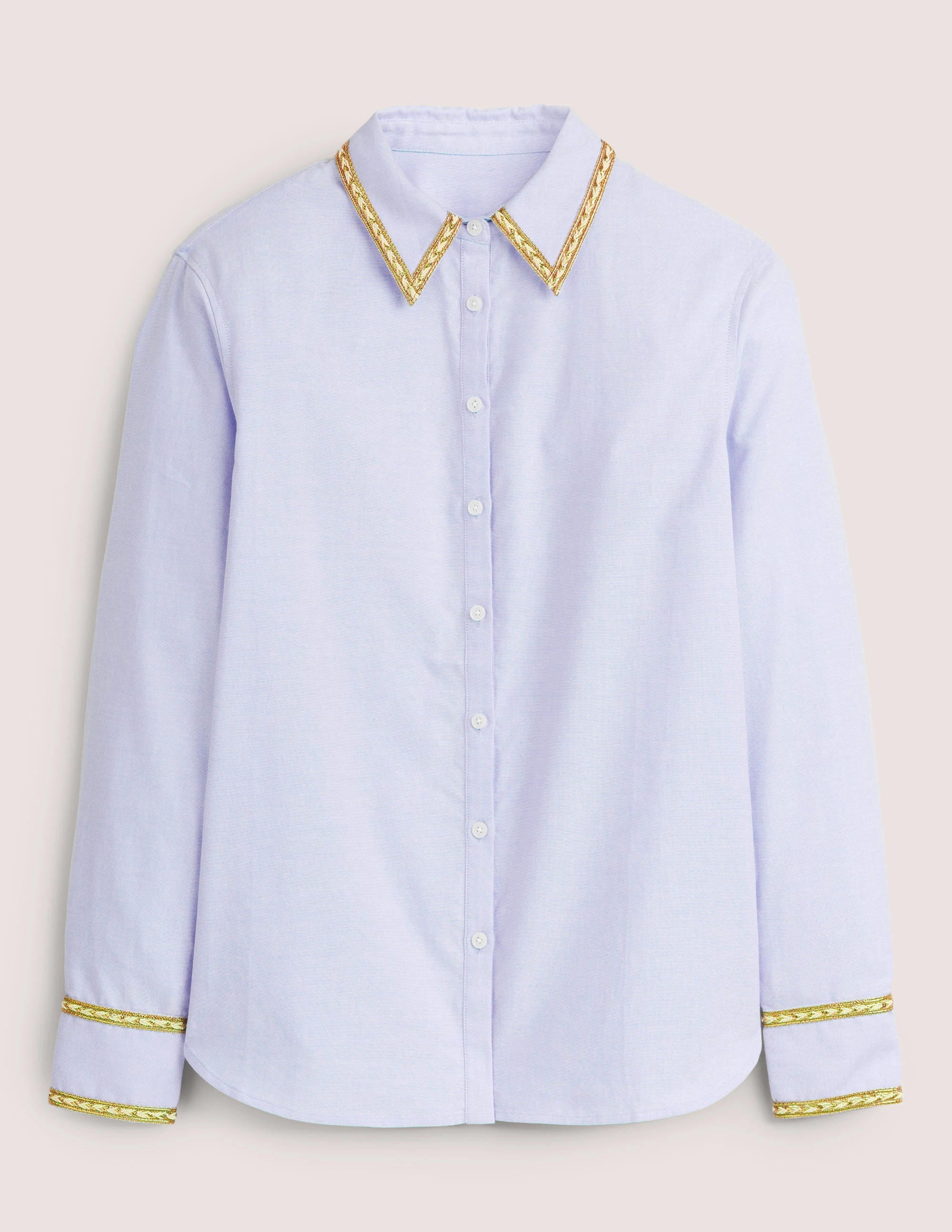Gold Trim Relaxed Shirt-Chambray, Metallic - Image 6