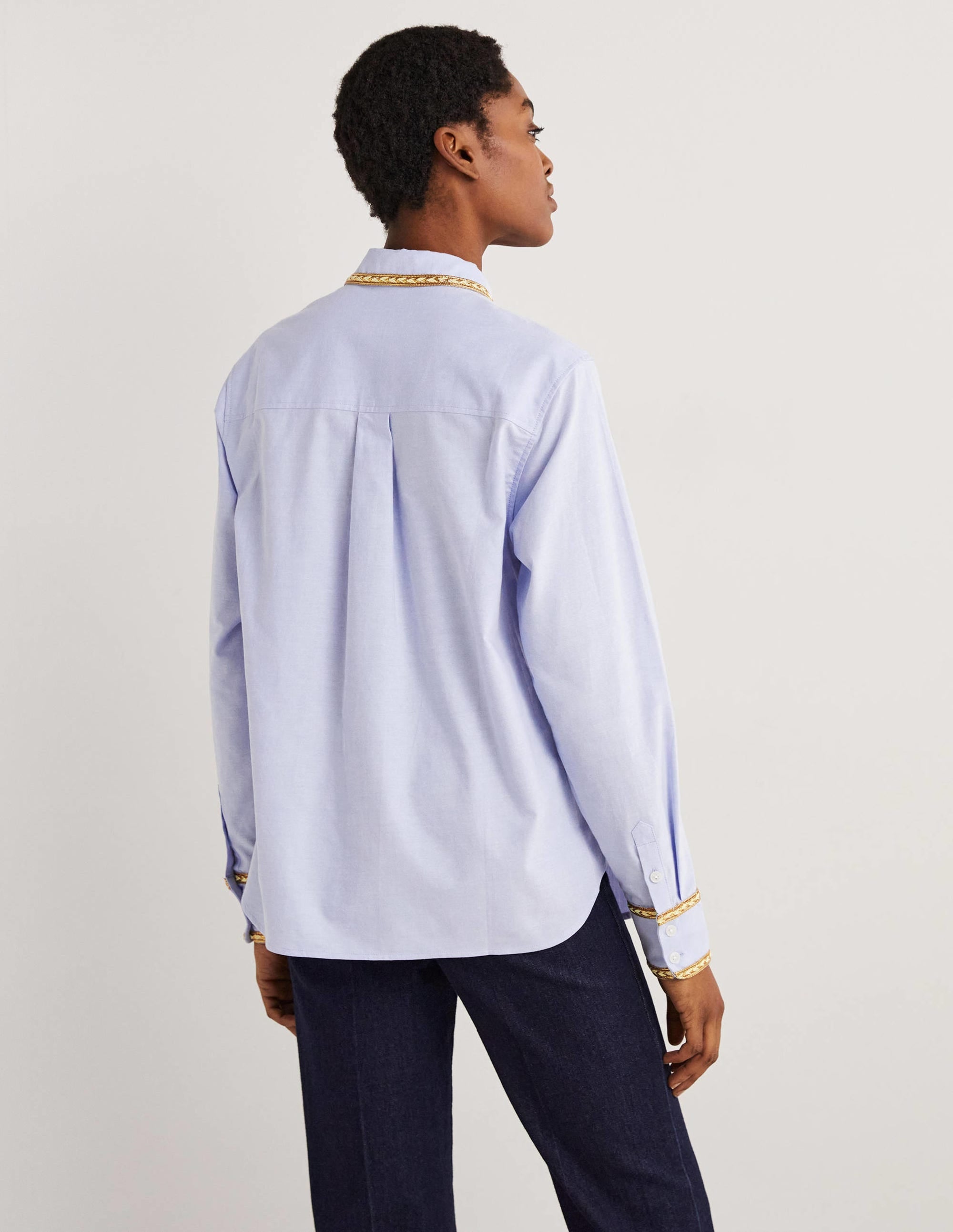 Gold Trim Relaxed Shirt-Chambray, Metallic - Image 3