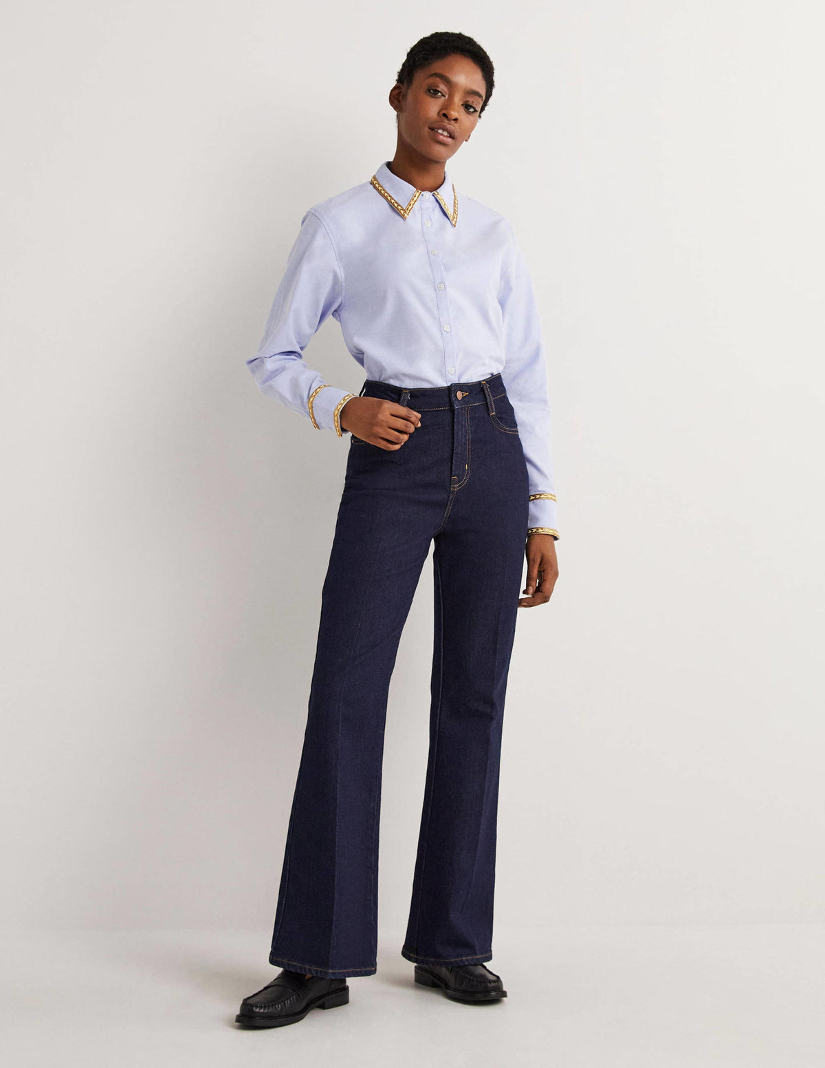 Gold Trim Relaxed Shirt-Chambray, Metallic - Image 4