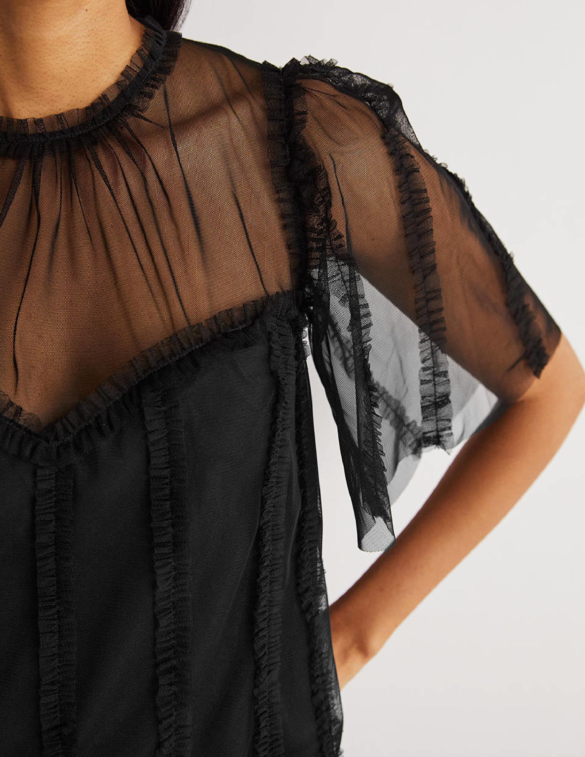 Black Sweetheart Tulle Party Top-Black - Image 2