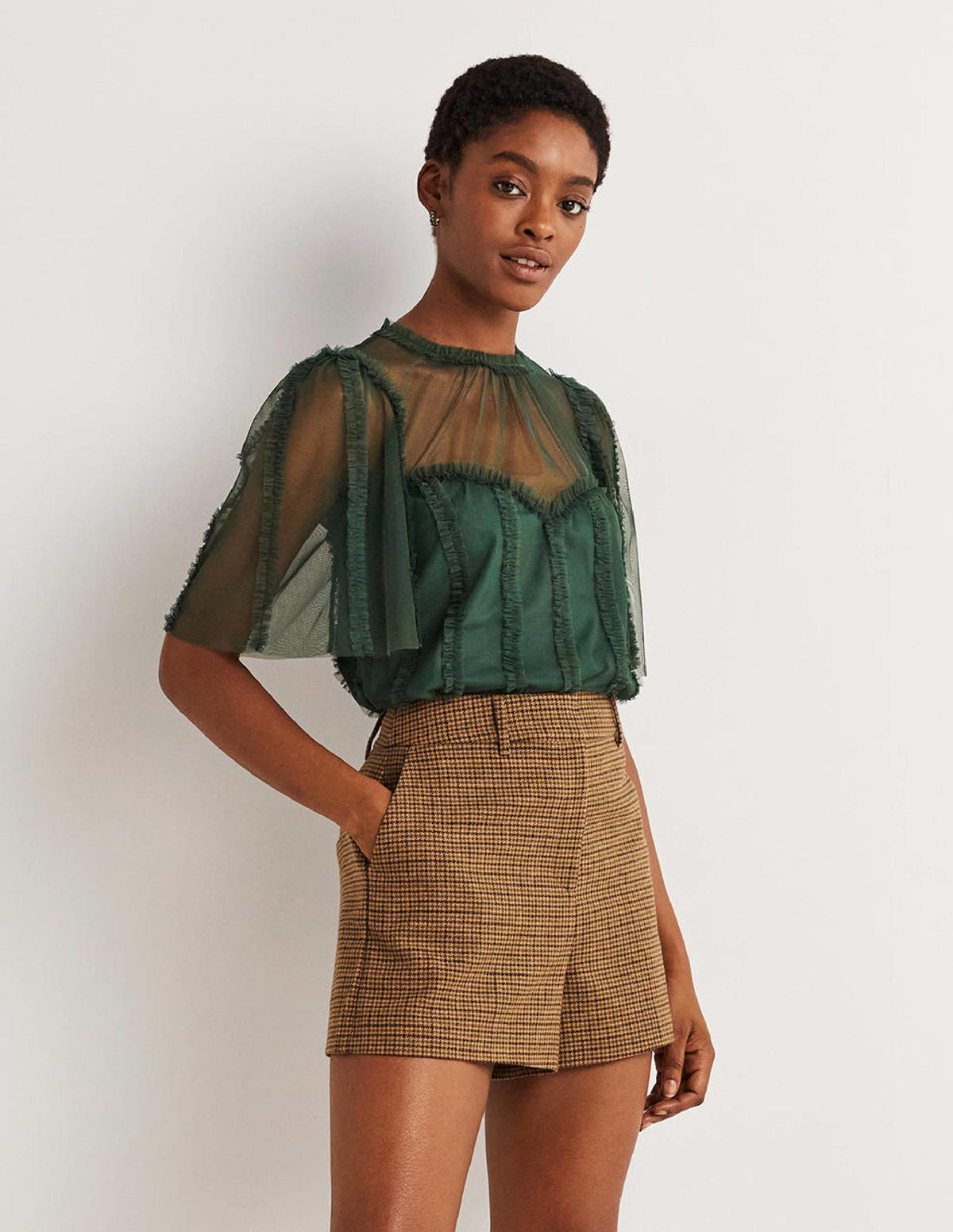 Green Sweetheart Tulle Party Top-Trekking Green - Image 4