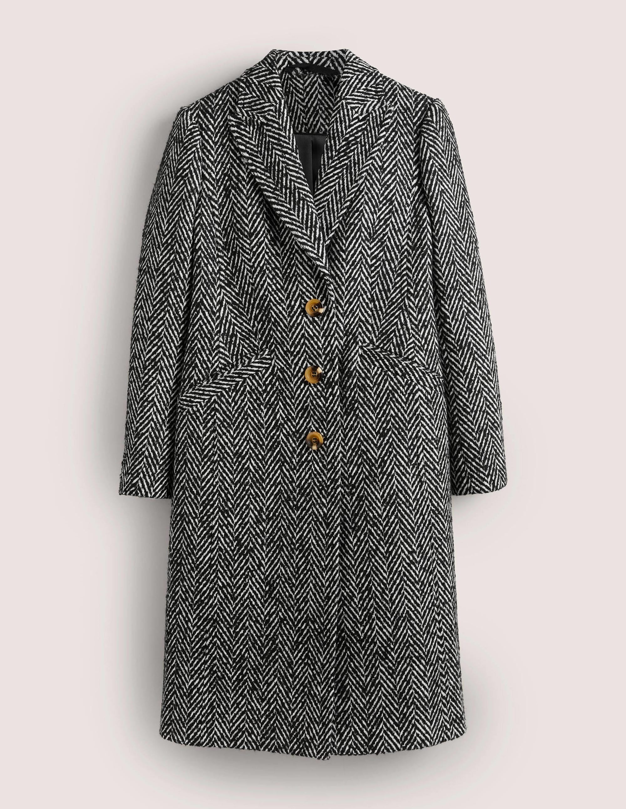 Wool Blend Tailored Coat-Black and Ivory Herringbone - Image 6