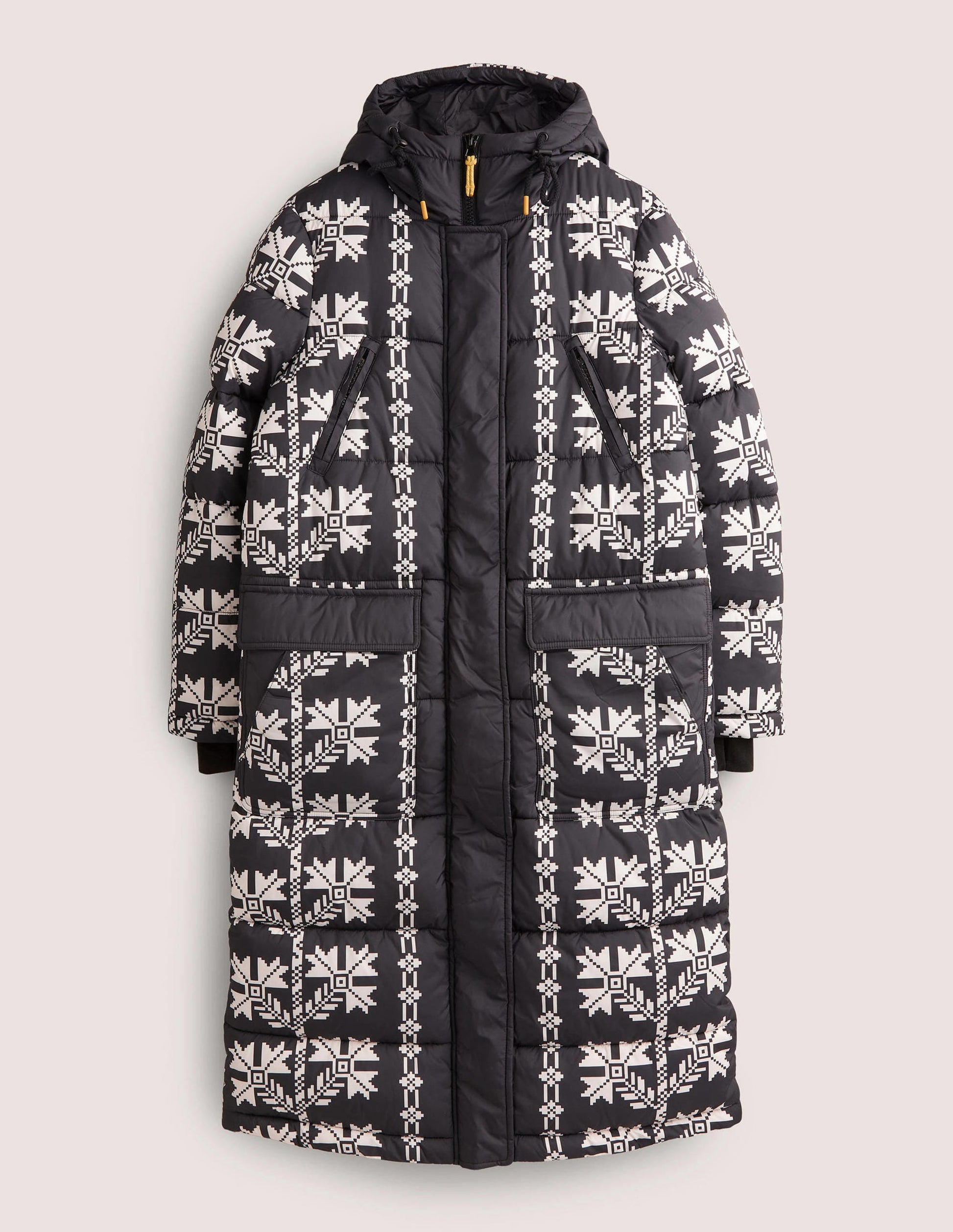 Longline Printed Puffer Coat-Black, Aztec Bloom-7