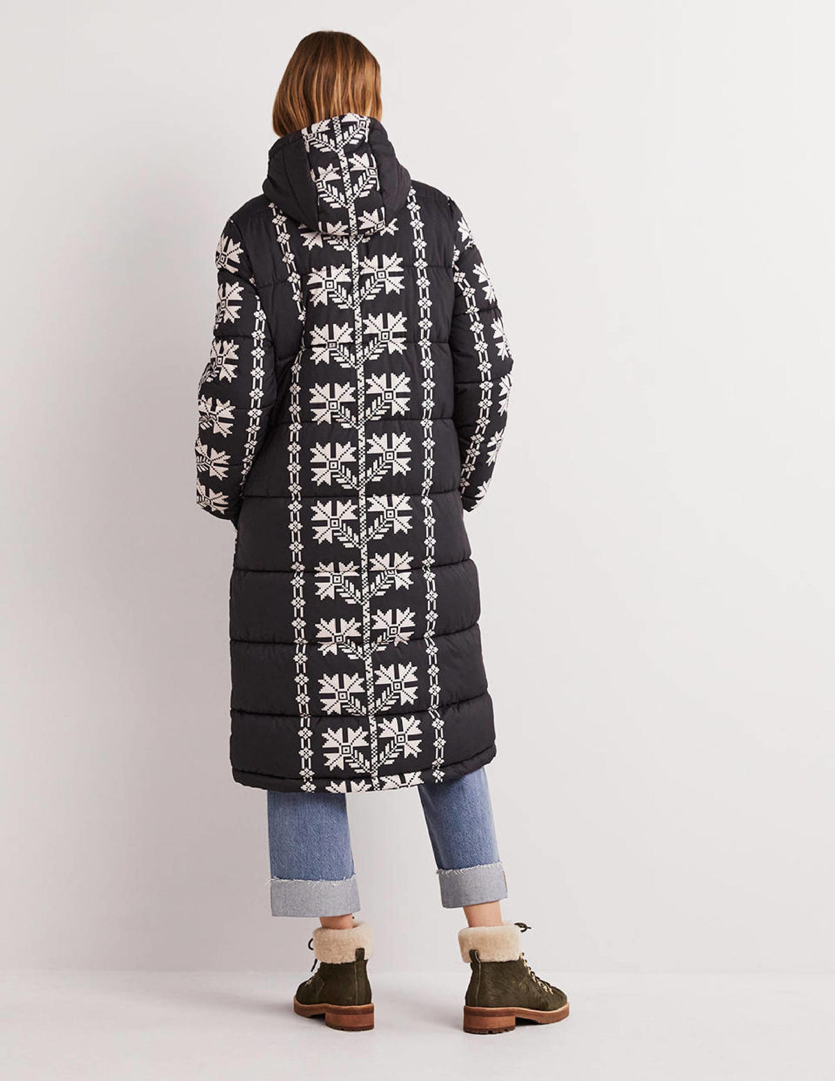Longline Printed Puffer Coat-Black, Aztec Bloom-4