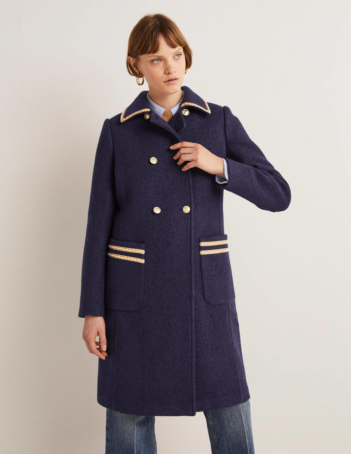 Double Breasted Military Coat-Navy - Image 1