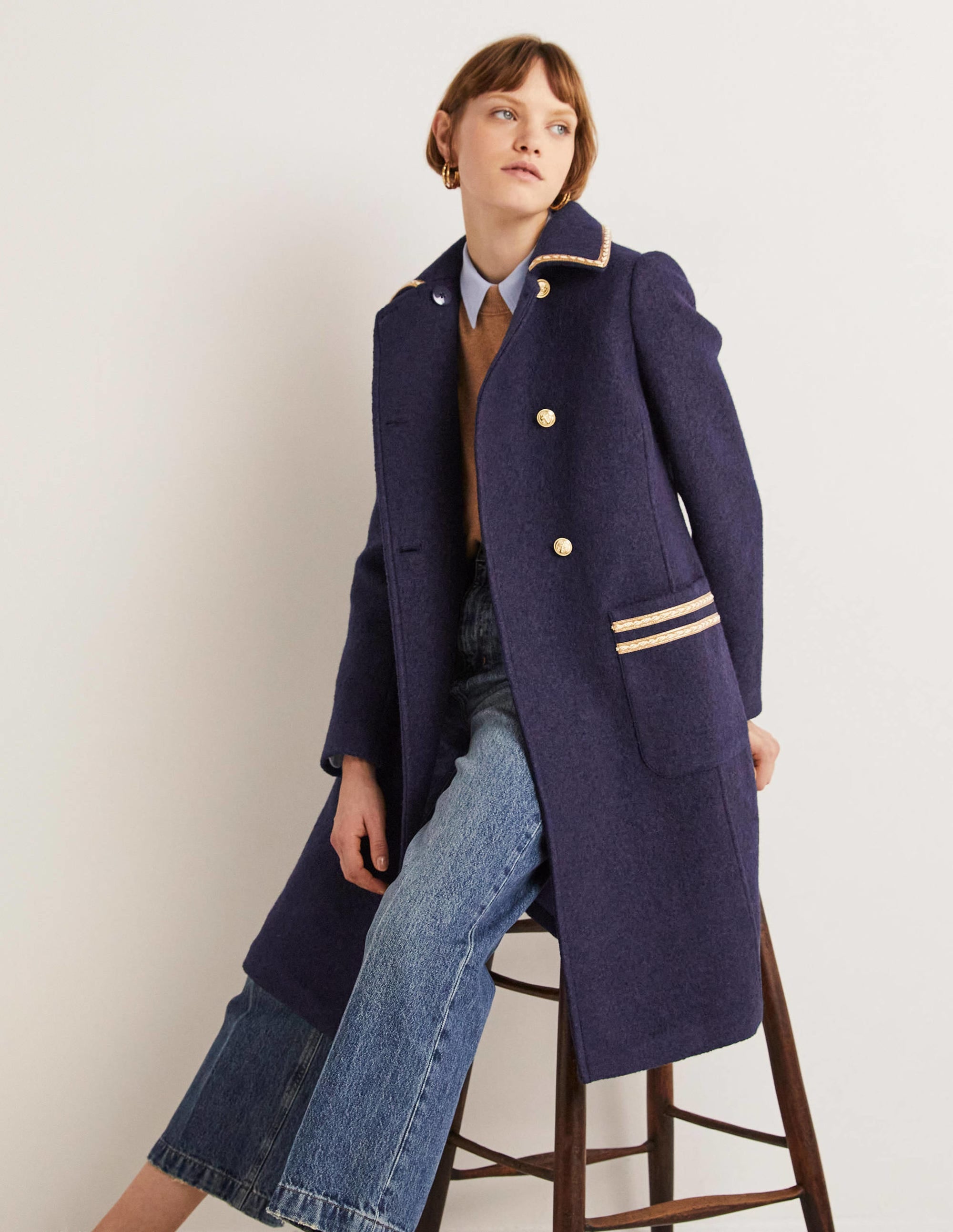 Double Breasted Military Coat-Navy - Image 4