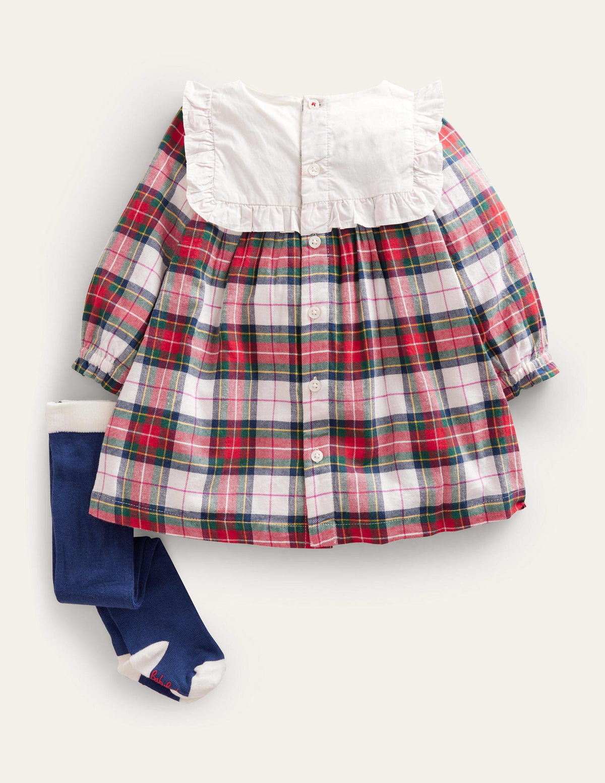 Check Dress and Tights Set-Ivory/Red Check-2