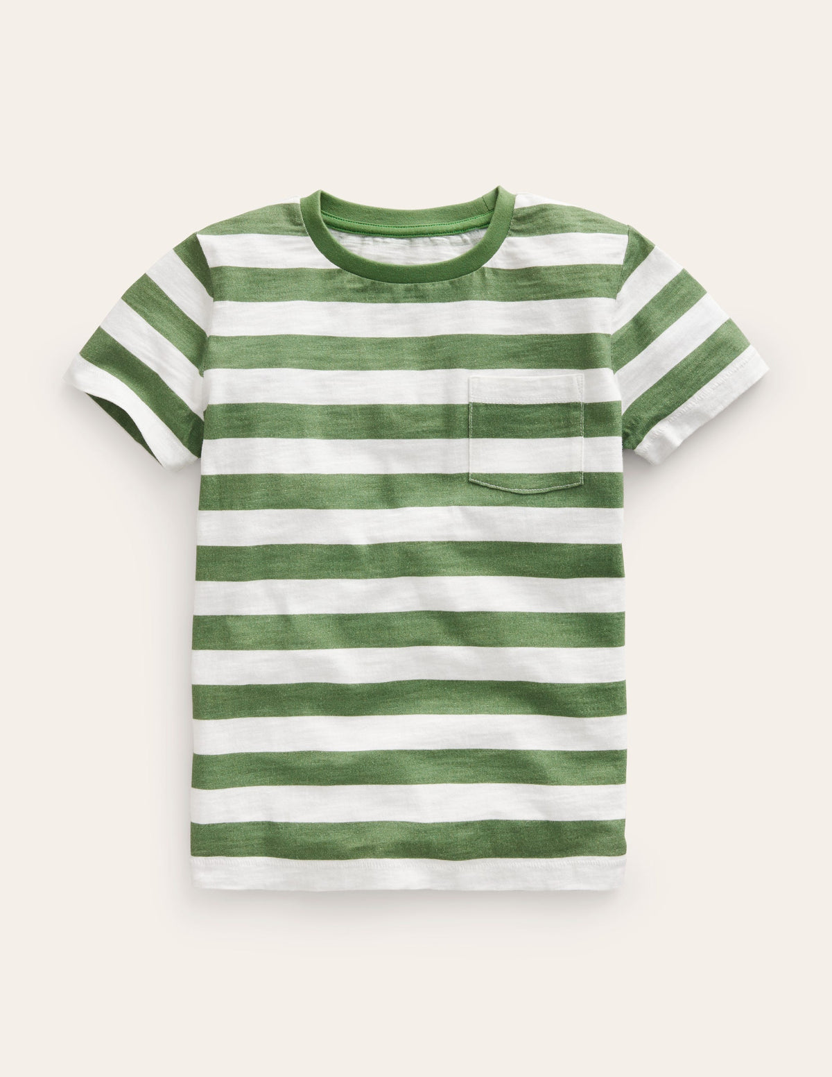 Striped Washed Slub T-shirt-Green/Ivory - Image 1