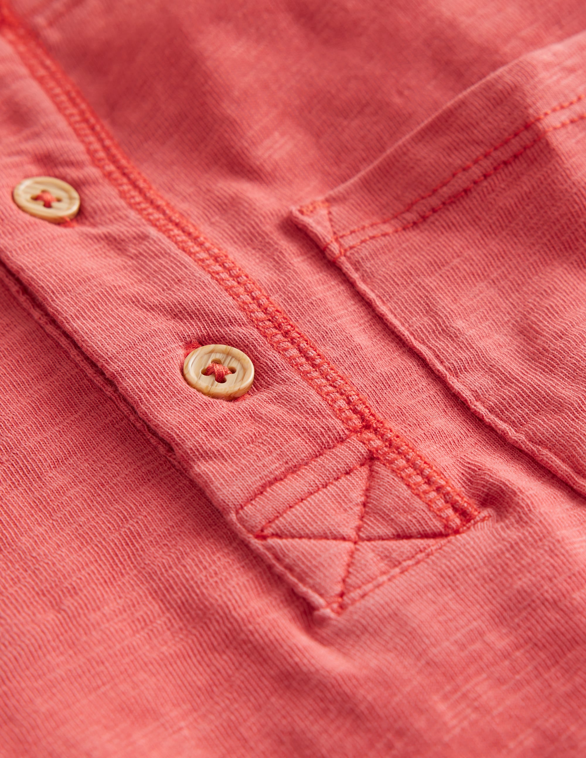 Washed Cotton Henley T-shirt-Peppadew Red - Image 3