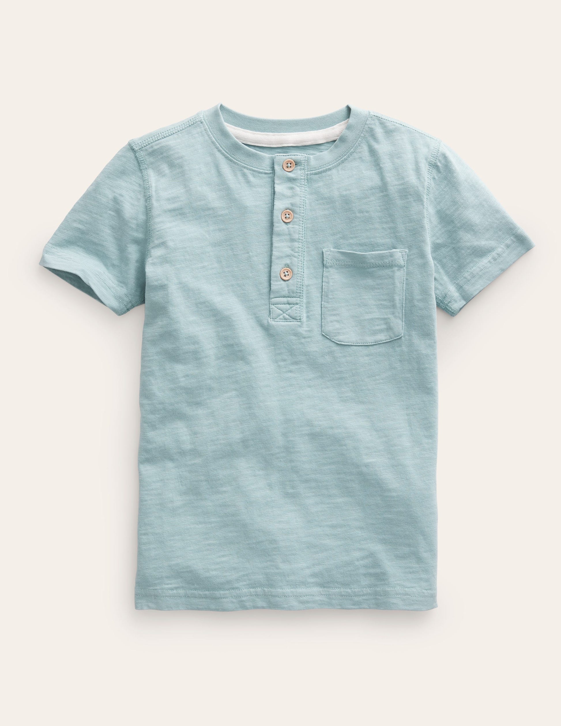 Washed Cotton Henley T-shirt-Tourmaline Blue-1