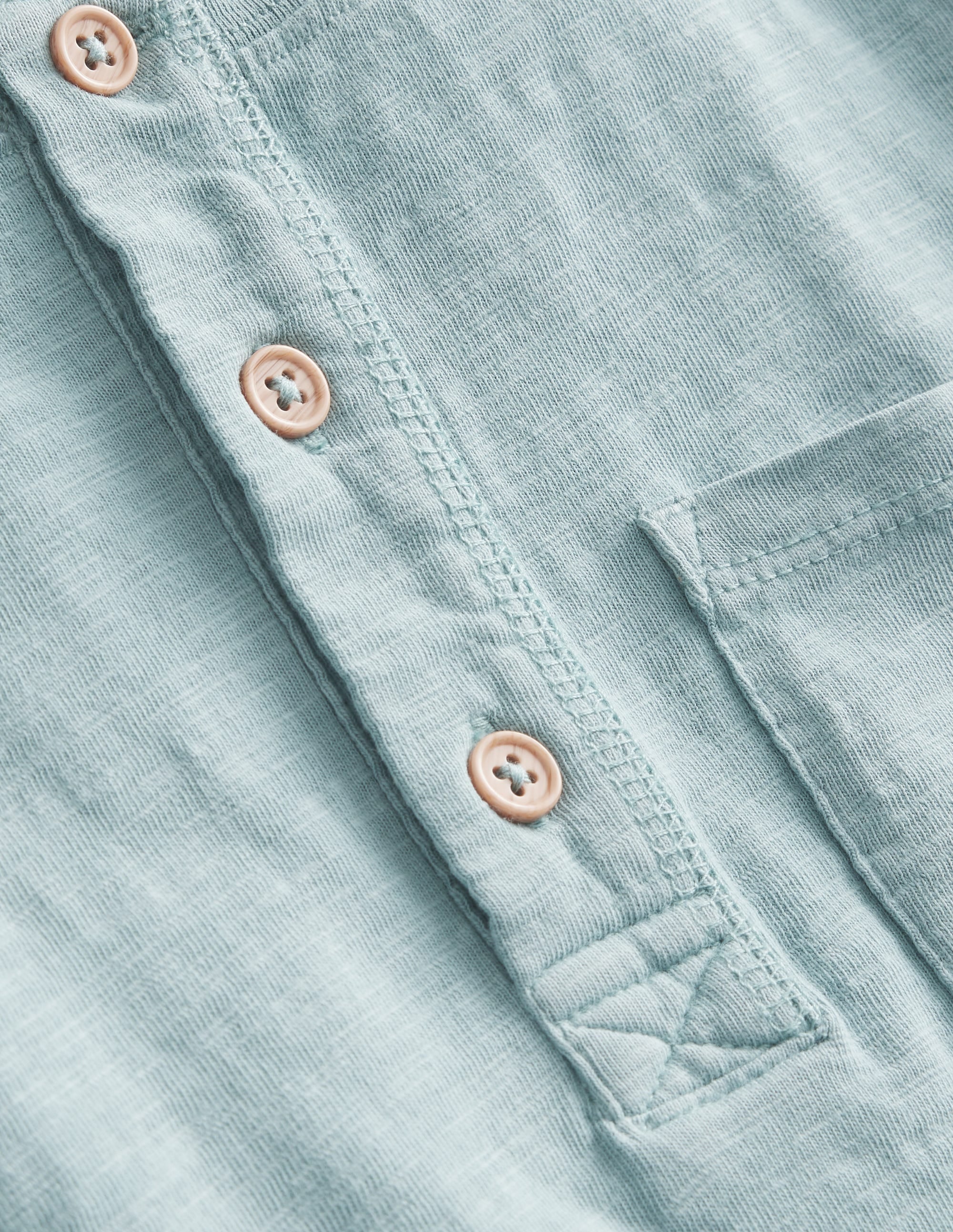 Washed Cotton Henley T-shirt-Tourmaline Blue - Image 3
