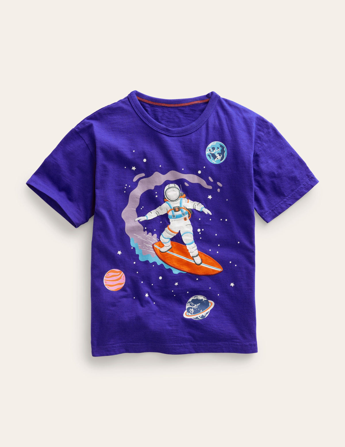 Space-Print Cotton T-Shirt-Blue Marl Surfer-1
