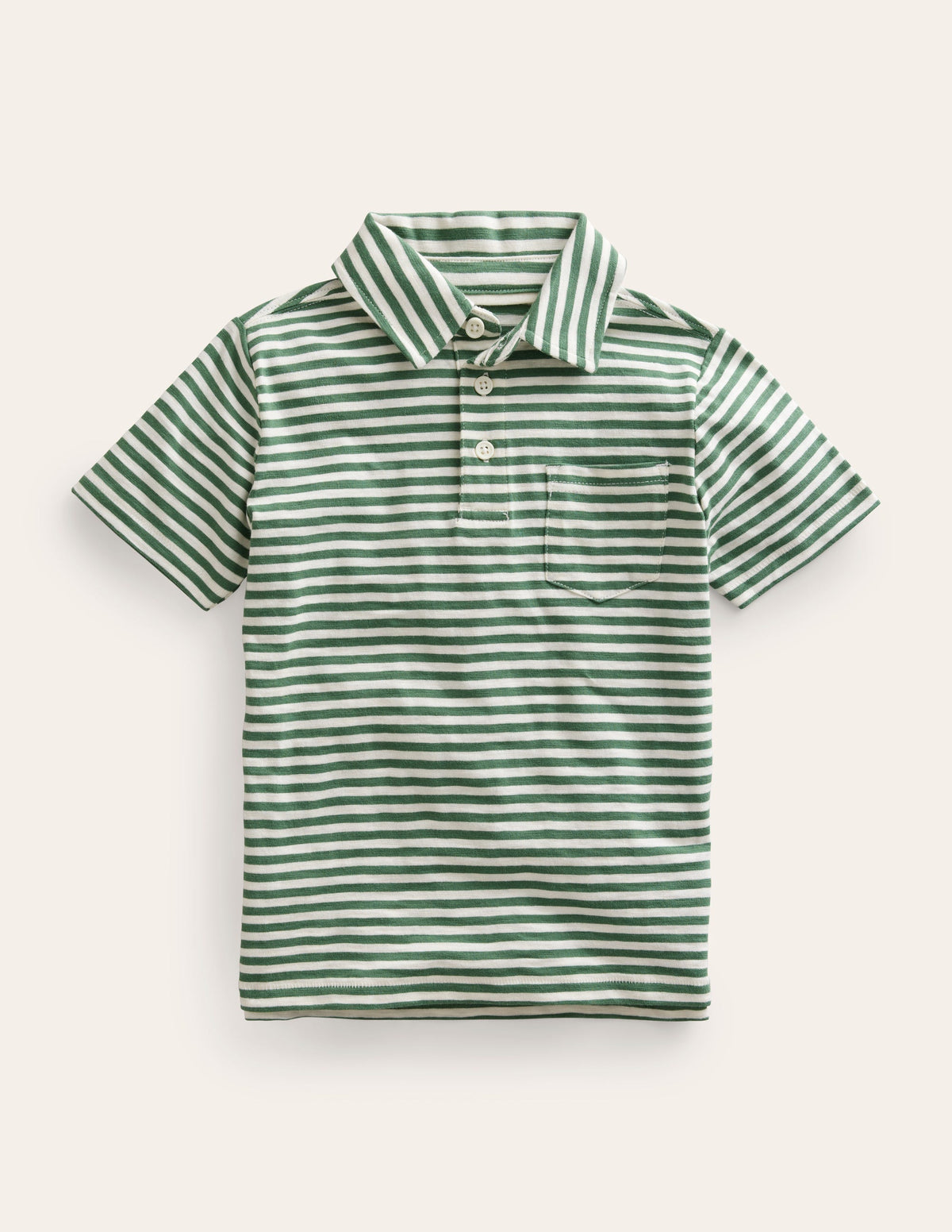 Striped Slubbed Polo Shirt-Rosemary/Ivory-1
