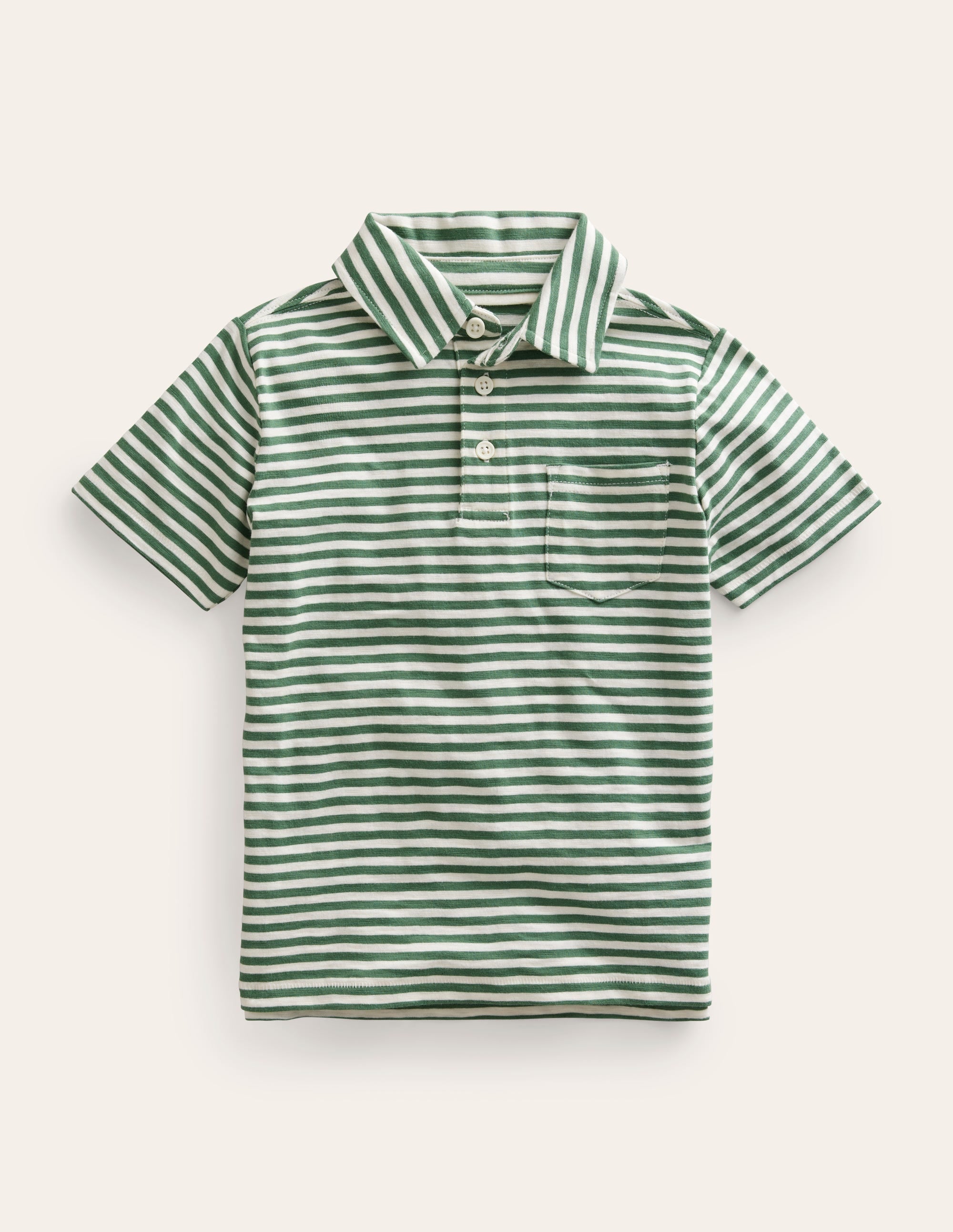 Striped Slubbed Polo Shirt-Rosemary/Ivory - Image 1