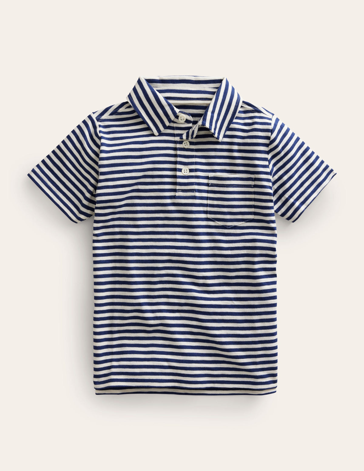 Striped Slubbed Polo Shirt-Navy/Ivory-1