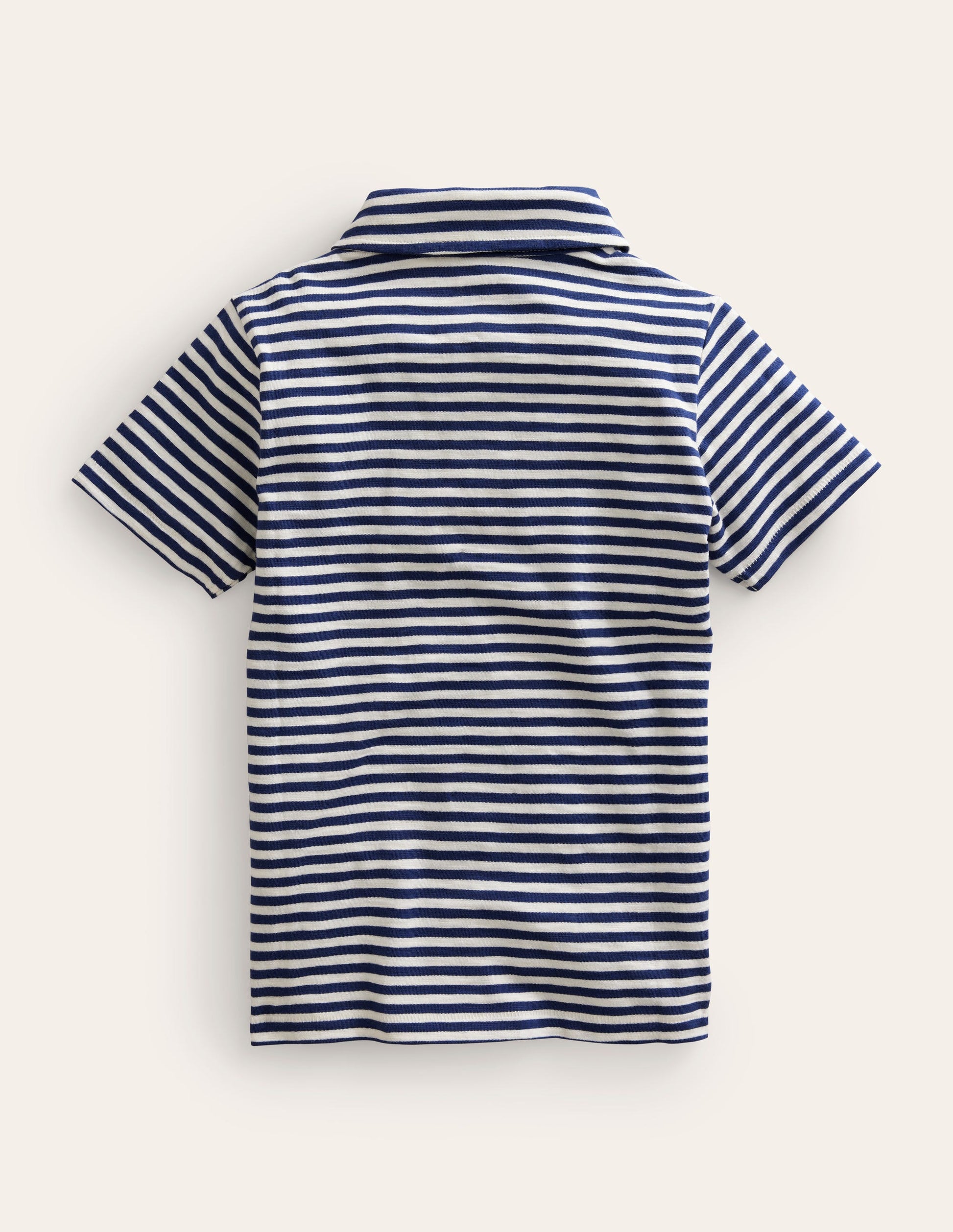 Striped Slubbed Polo Shirt-Navy/Ivory-2