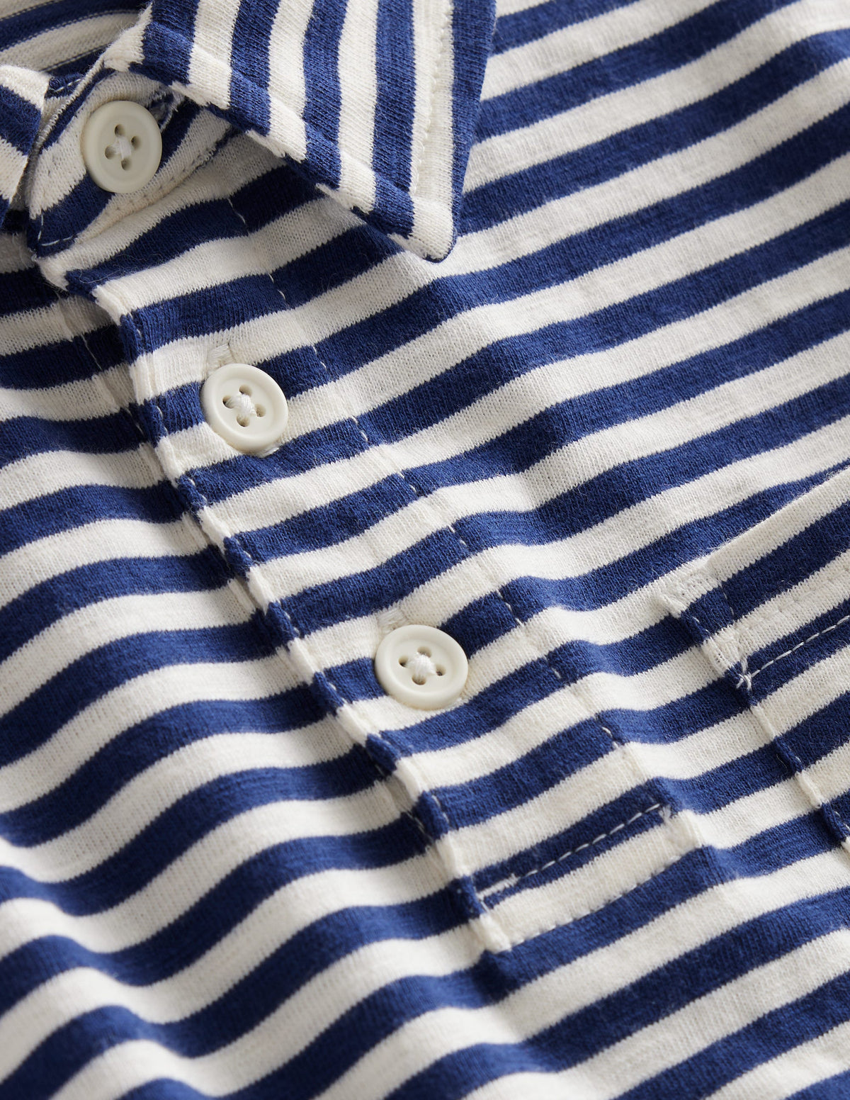 Striped Slubbed Polo Shirt-Navy/Ivory - Image 3