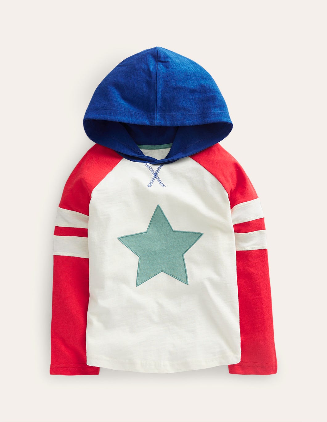 Hooded Logo Raglan T-shirt-Ivory/Peppadew Star - Image 1