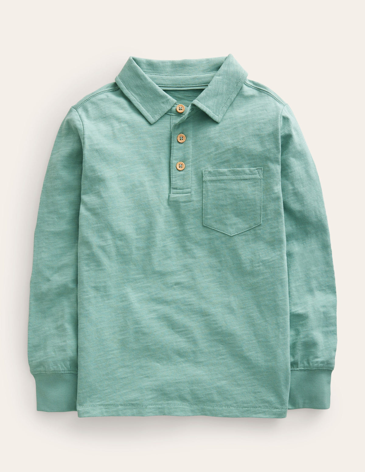 Slubbed Long-Sleeve Polo Shirt-Smoke Green-1