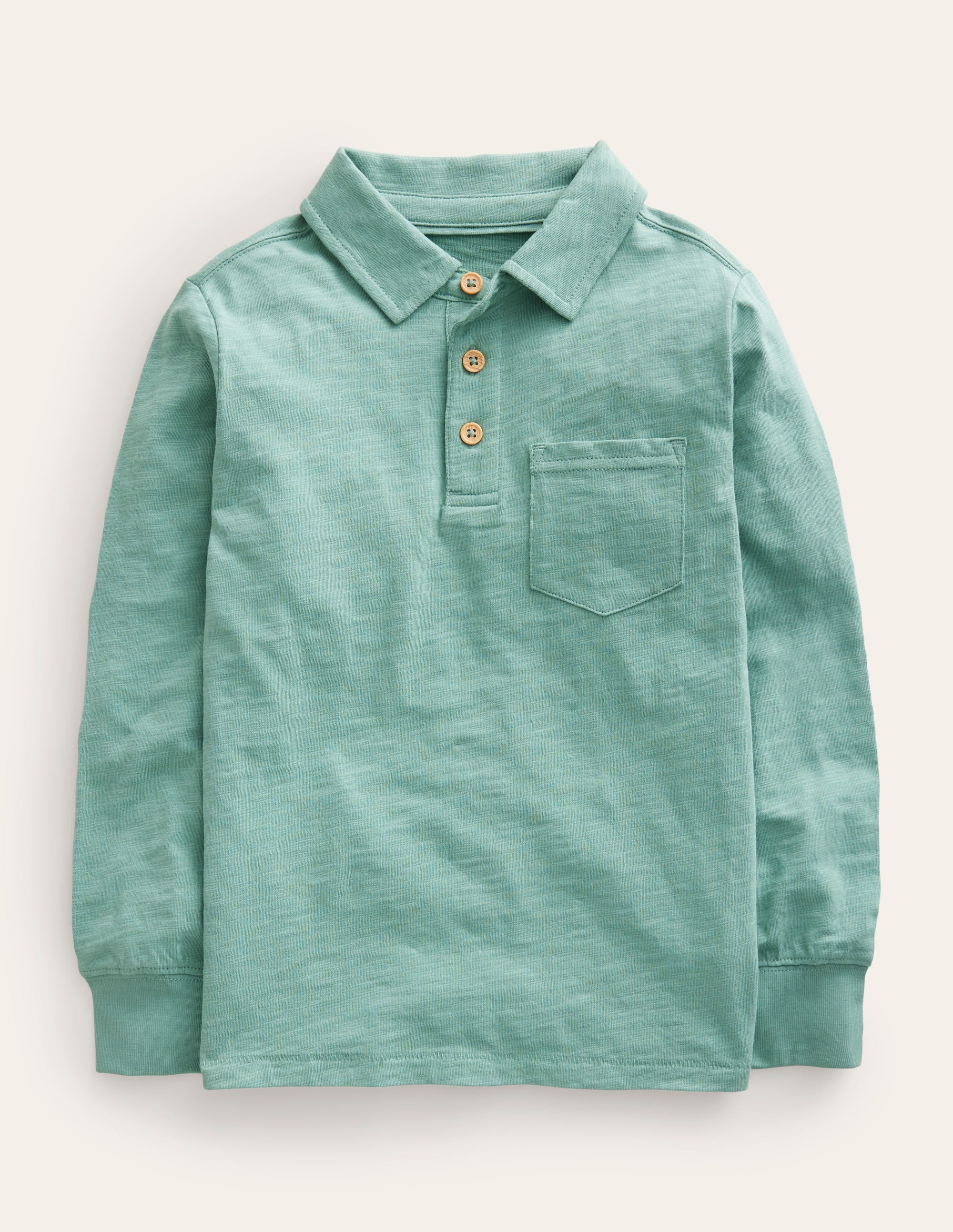 Slubbed Long-Sleeve Polo Shirt-Smoke Green - Image 1