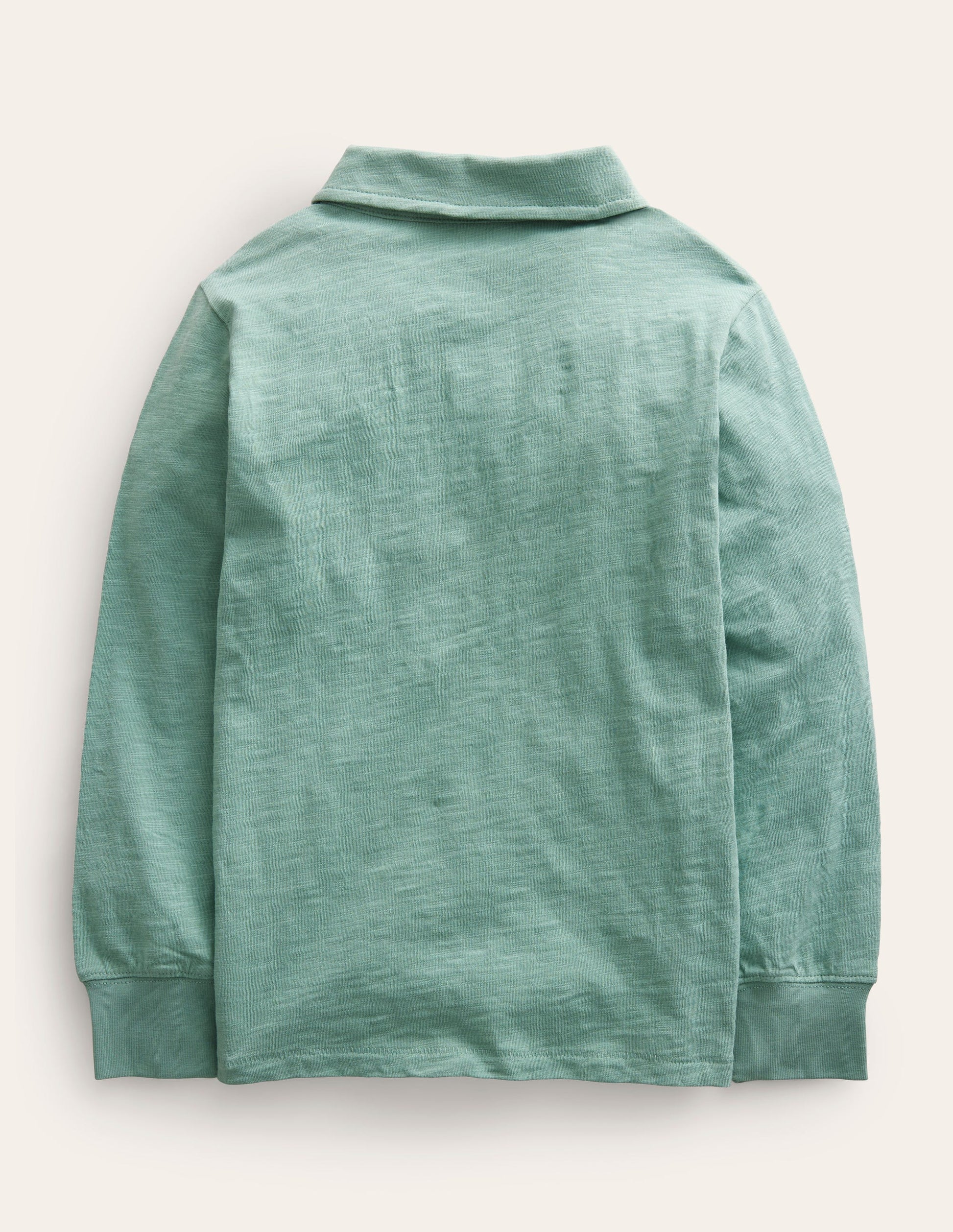 Slubbed Long-Sleeve Polo Shirt-Smoke Green-2